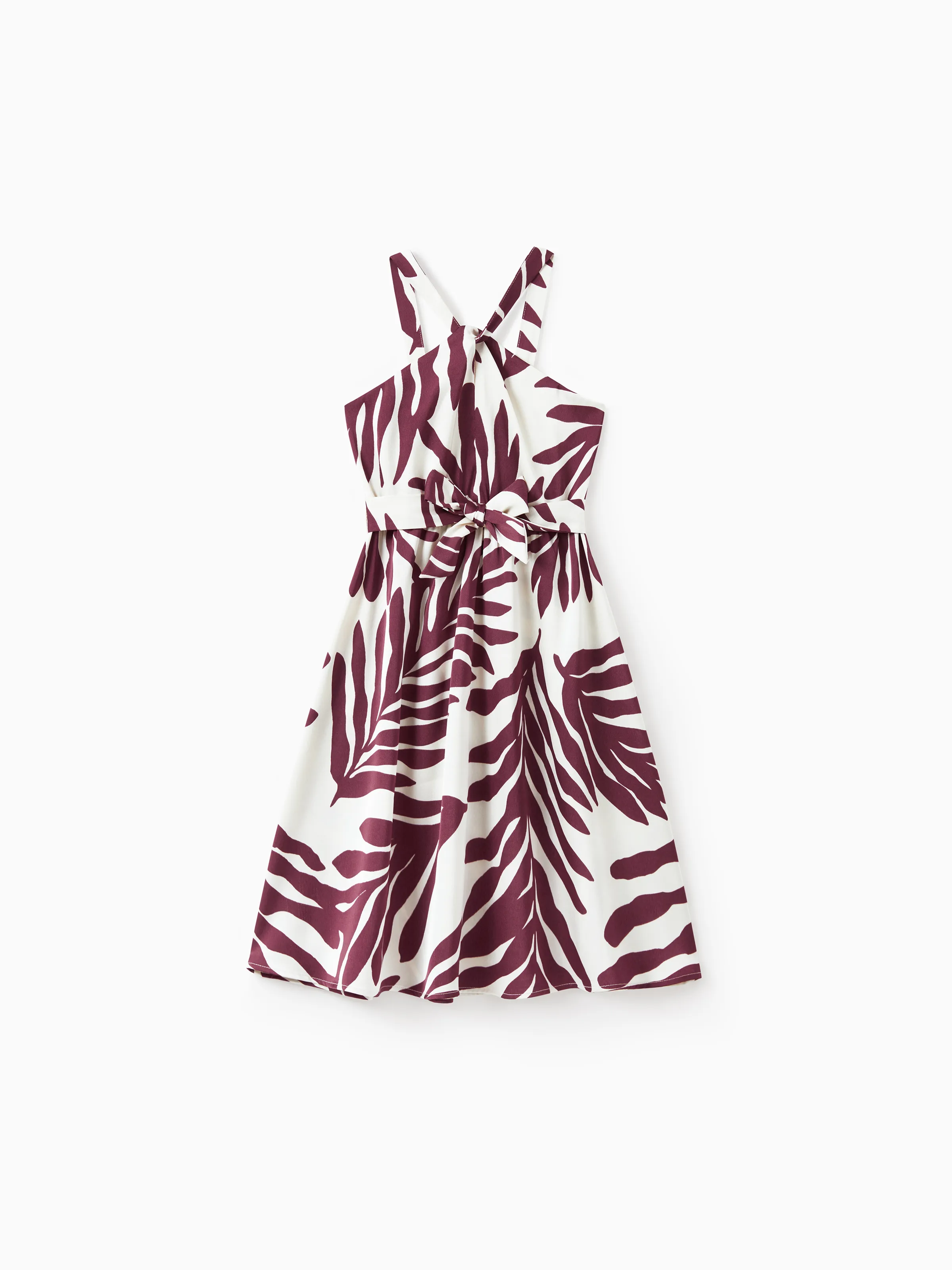 Mommy & me Outfits Red Leaf Print Shirts and Strap Belted Dress for Hawaii/Cruise/Resort/Casual Wear White - Image 8