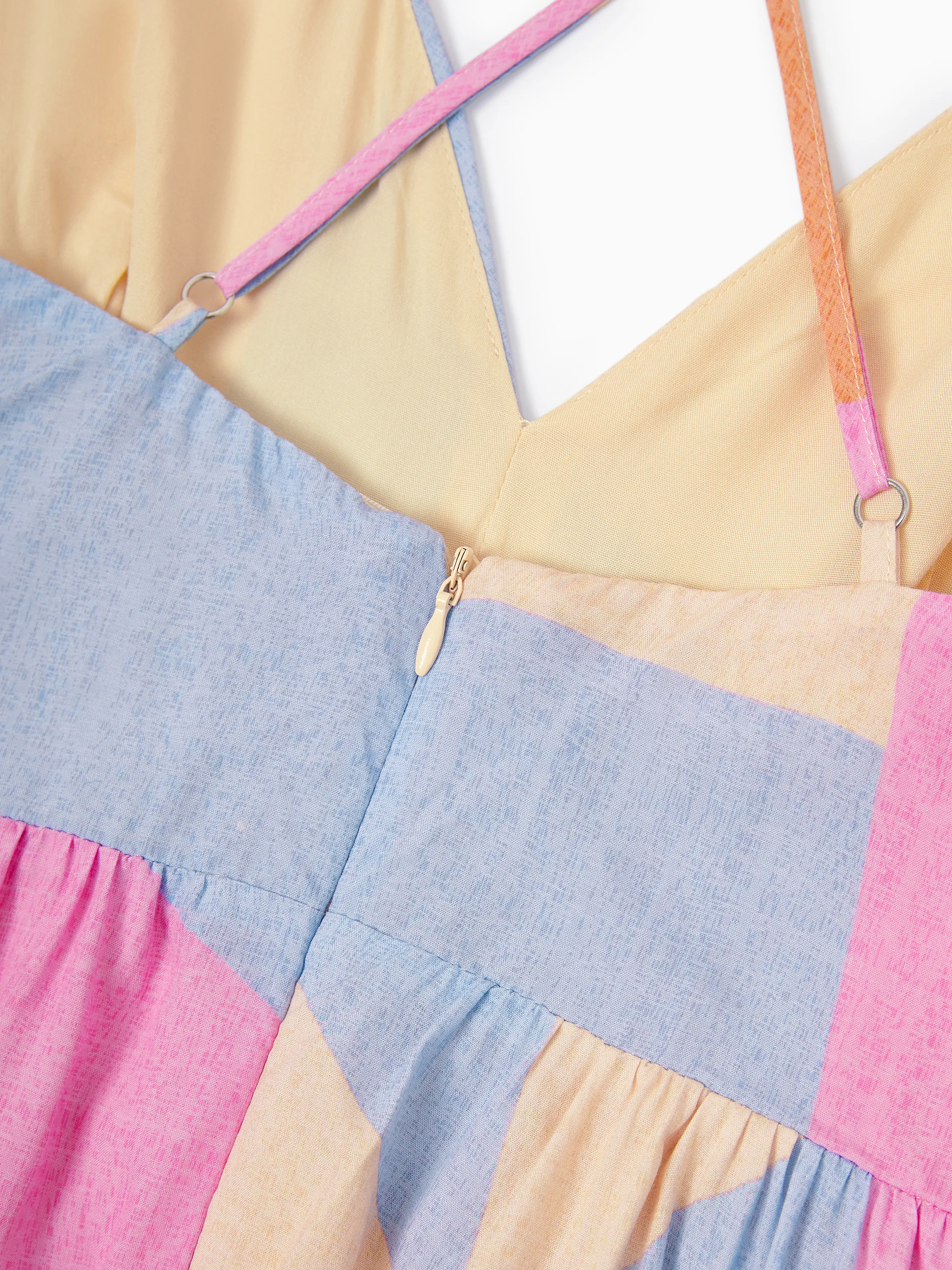 Mommy & me Outfits Set Colorblock Sleeveless Strappy Dress or Short-sleeve T-shirt Multi-color - Image 9