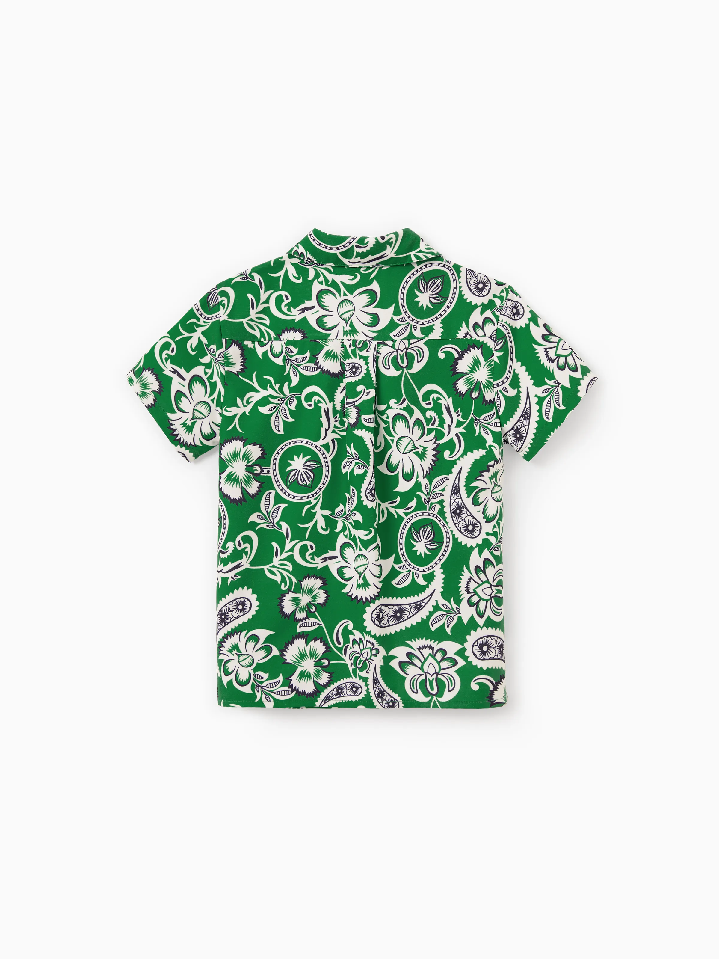Mommy & me Outfits Set Floral Print Short-sleeve Collar Shirt or Strappy Smocked  Dress for Summer Vacation Green - Image 26