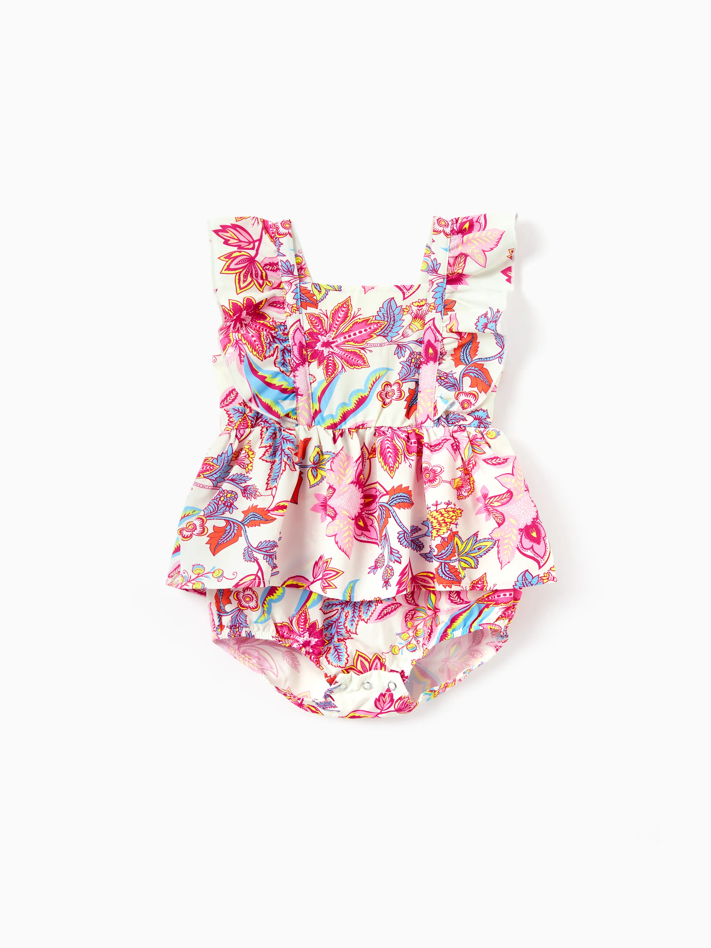 Mommy & me Outfits Set Tropical Flora Print Short-sleeve Collar Shirt or Halter Belted Dress for Summer Vacation Beige - Image 13