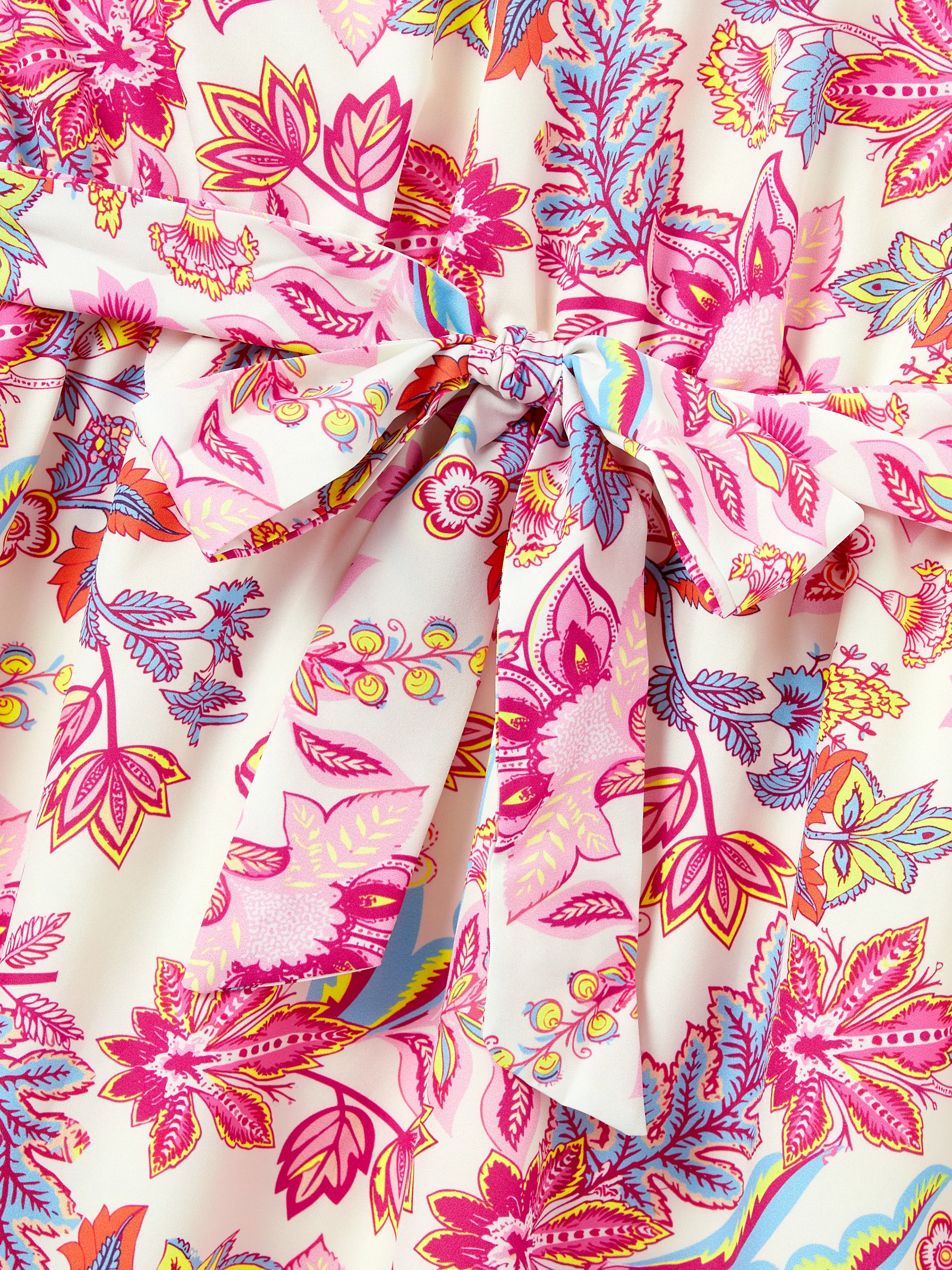 Mommy & me Outfits Set Tropical Flora Print Short-sleeve Collar Shirt or Halter Belted Dress for Summer Vacation Beige - Image 7