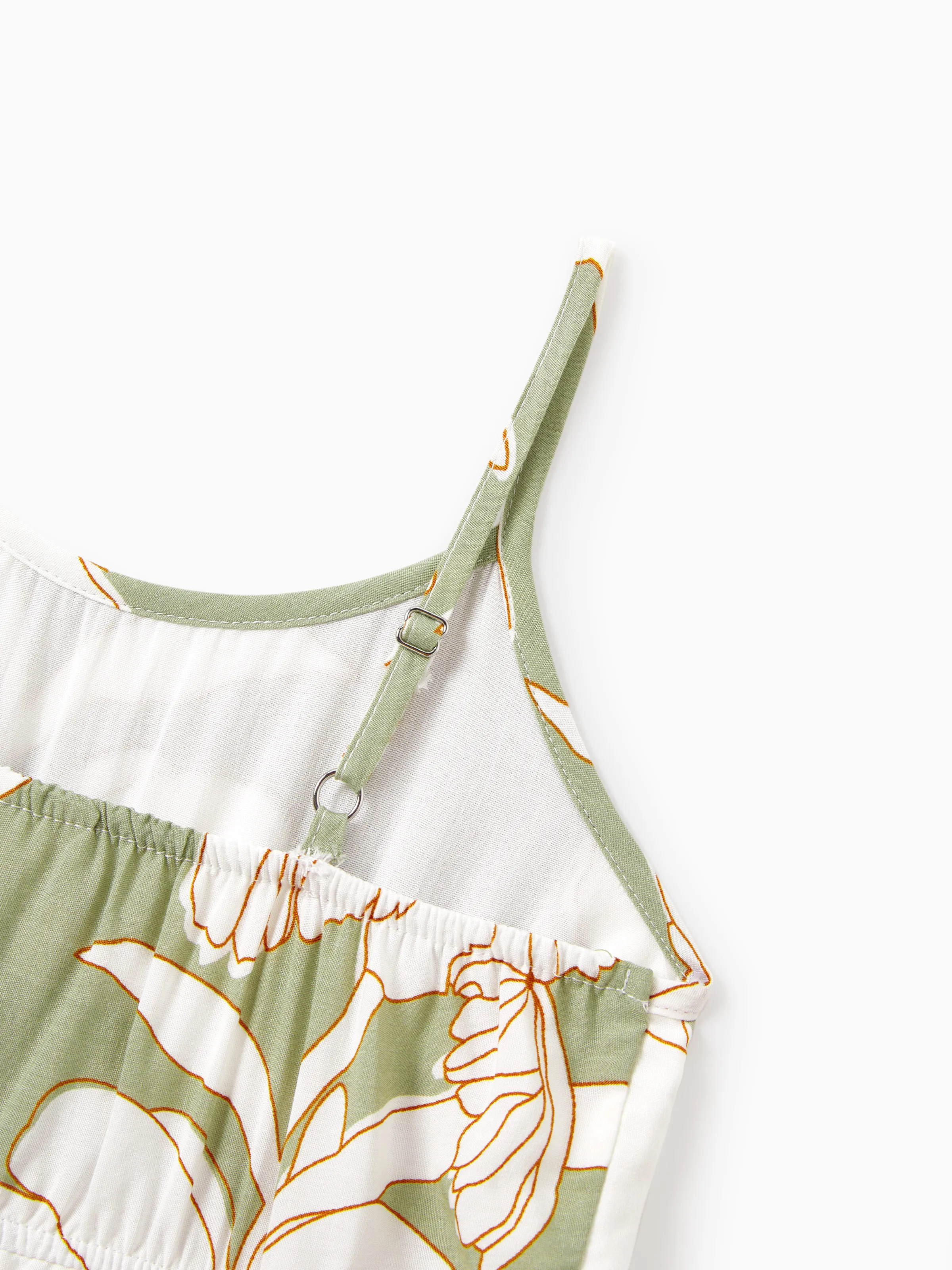 Mommy & me Outfits Tropical Floral Print Strap Dress or Short-sleeve Colorblock Shirts Set Pale Green - Image 15
