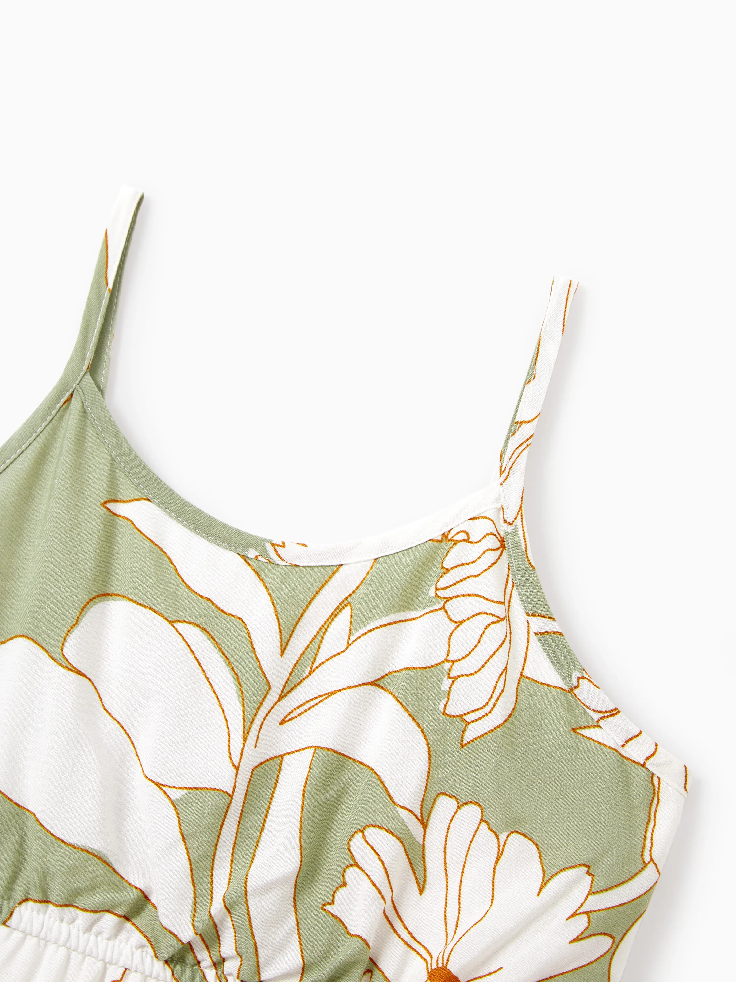 Mommy & me Outfits Tropical Floral Print Strap Dress or Short-sleeve Colorblock Shirts Set Pale Green - Image 16
