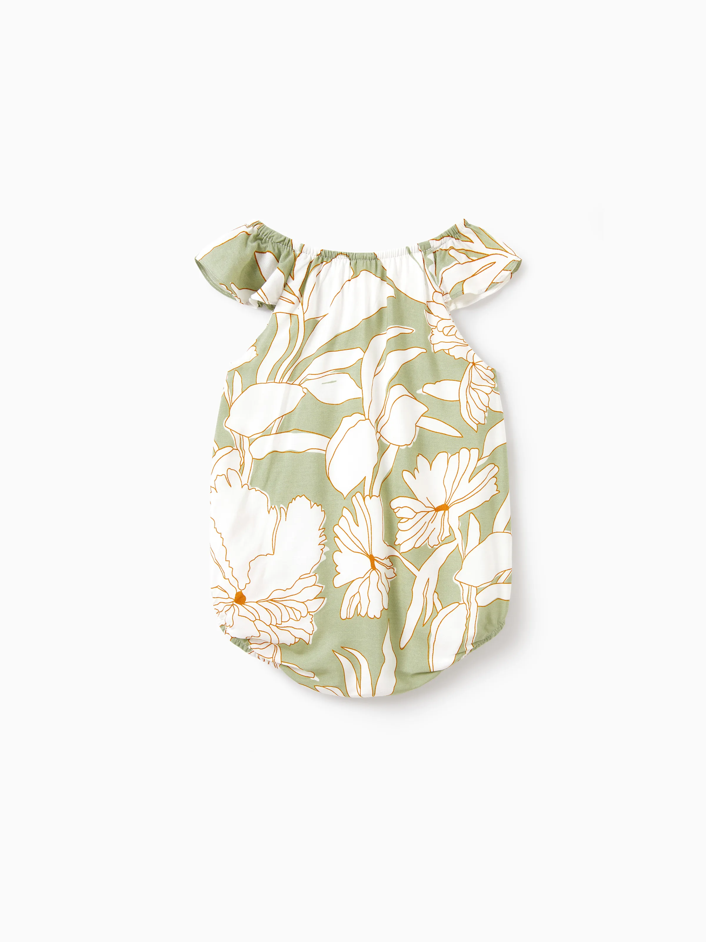 Mommy & me Outfits Tropical Floral Print Strap Dress or Short-sleeve Colorblock Shirts Set Pale Green - Image 19