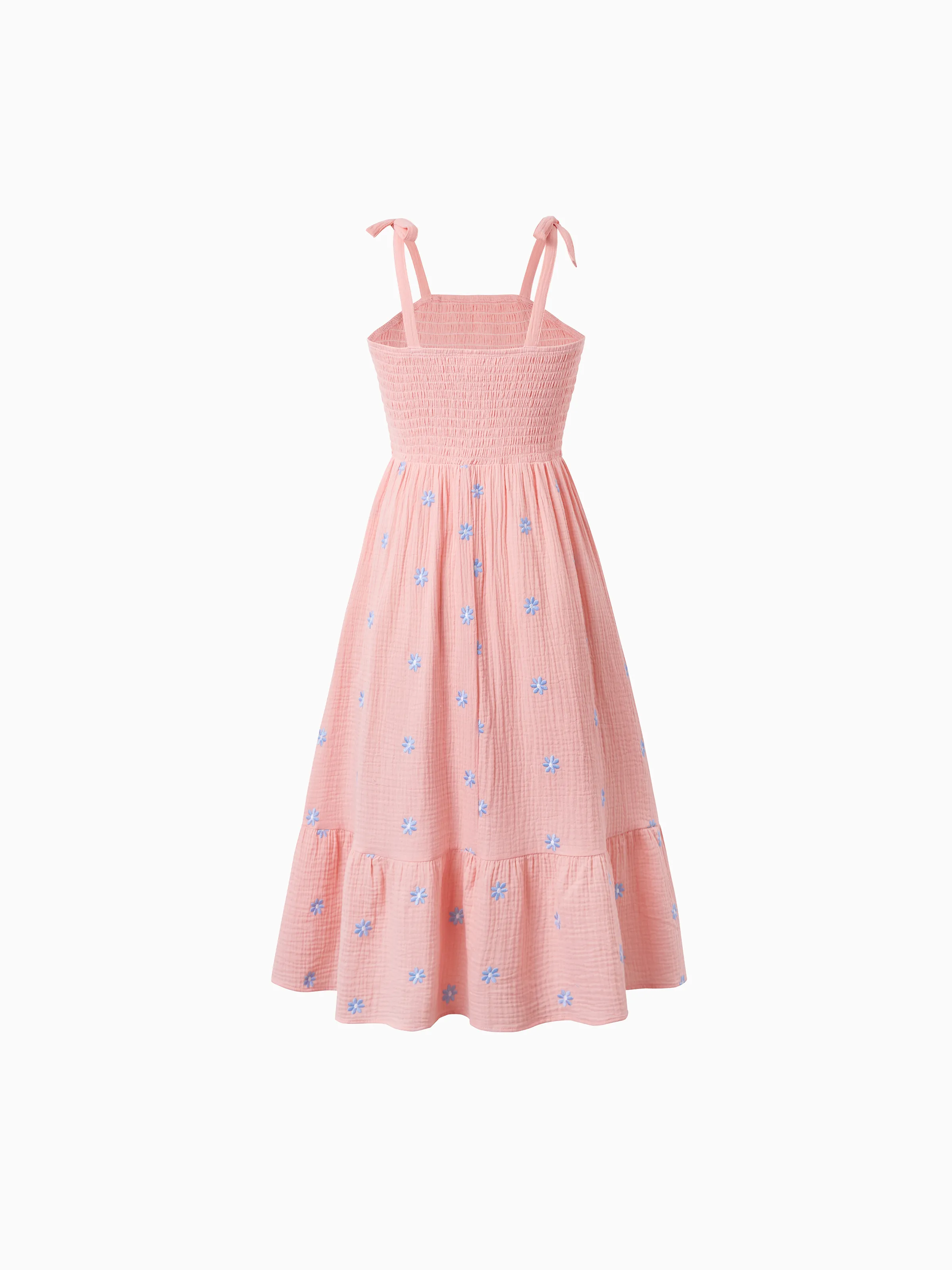 Mommy & me Pink Outfits Flower Print Smocked Tie-Back Cotton Dress for Mom & Daughter, Solid Shirts for Son, Perfect for Summer Family Outings & Photos Mauve Pink - Image 4