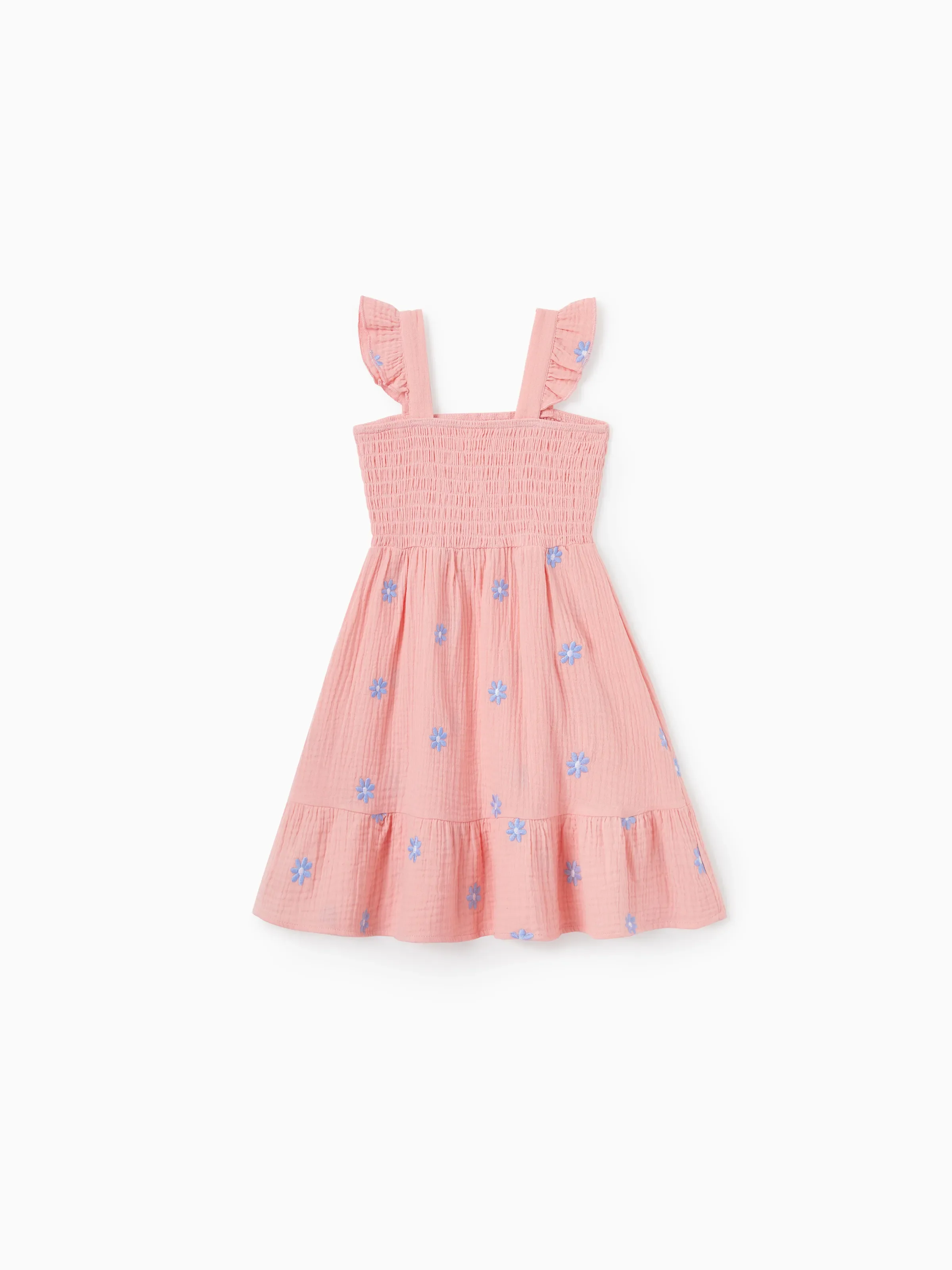 Mommy & me Pink Outfits Flower Print Smocked Tie-Back Cotton Dress for Mom & Daughter, Solid Shirts for Son, Perfect for Summer Family Outings & Photos Mauve Pink - Image 9