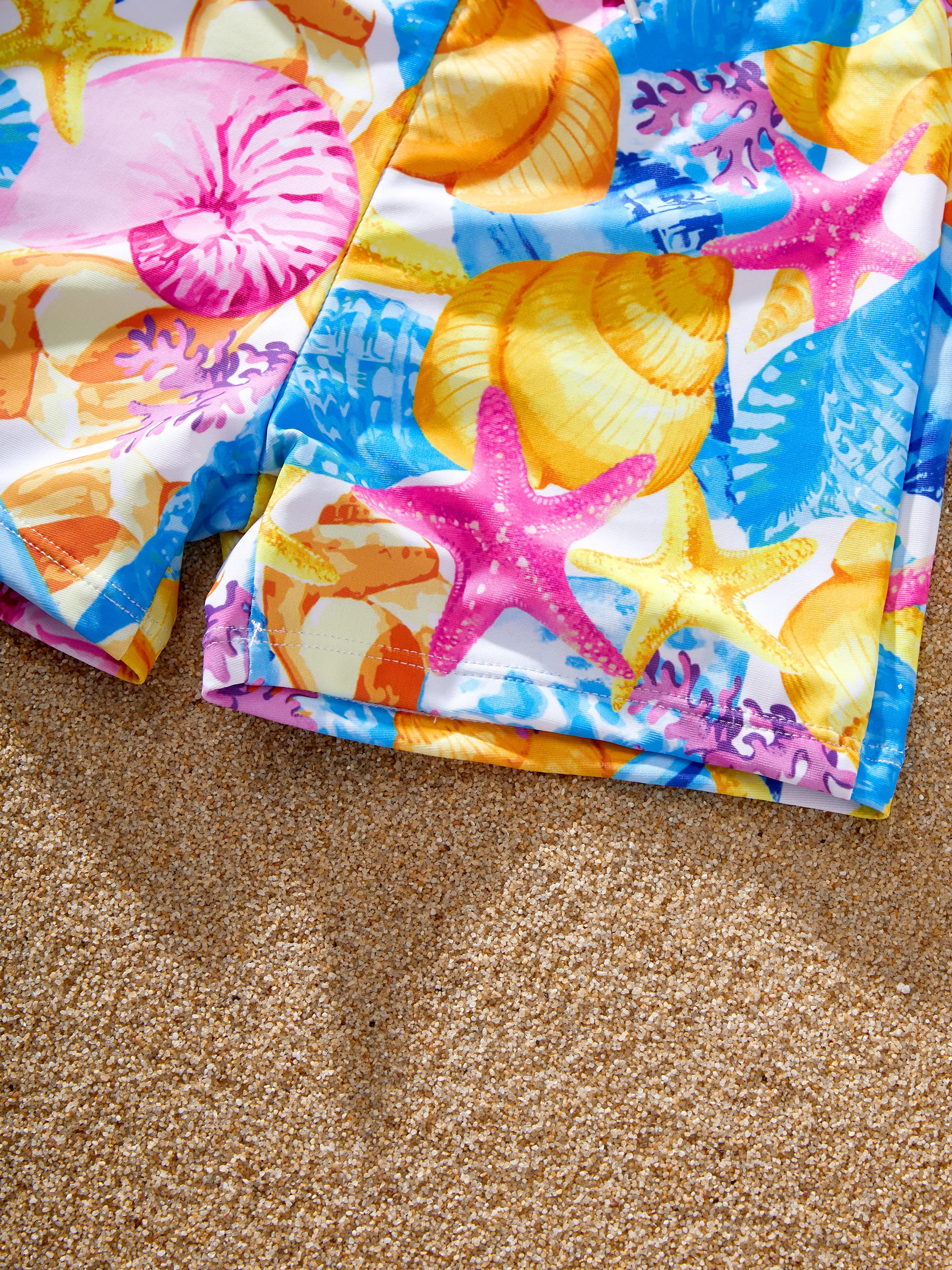 Mommy & me Seashell & Starfish Print Swimsuits Ruched One-Piece & Swim Trunks Set Multi-color - Image 23