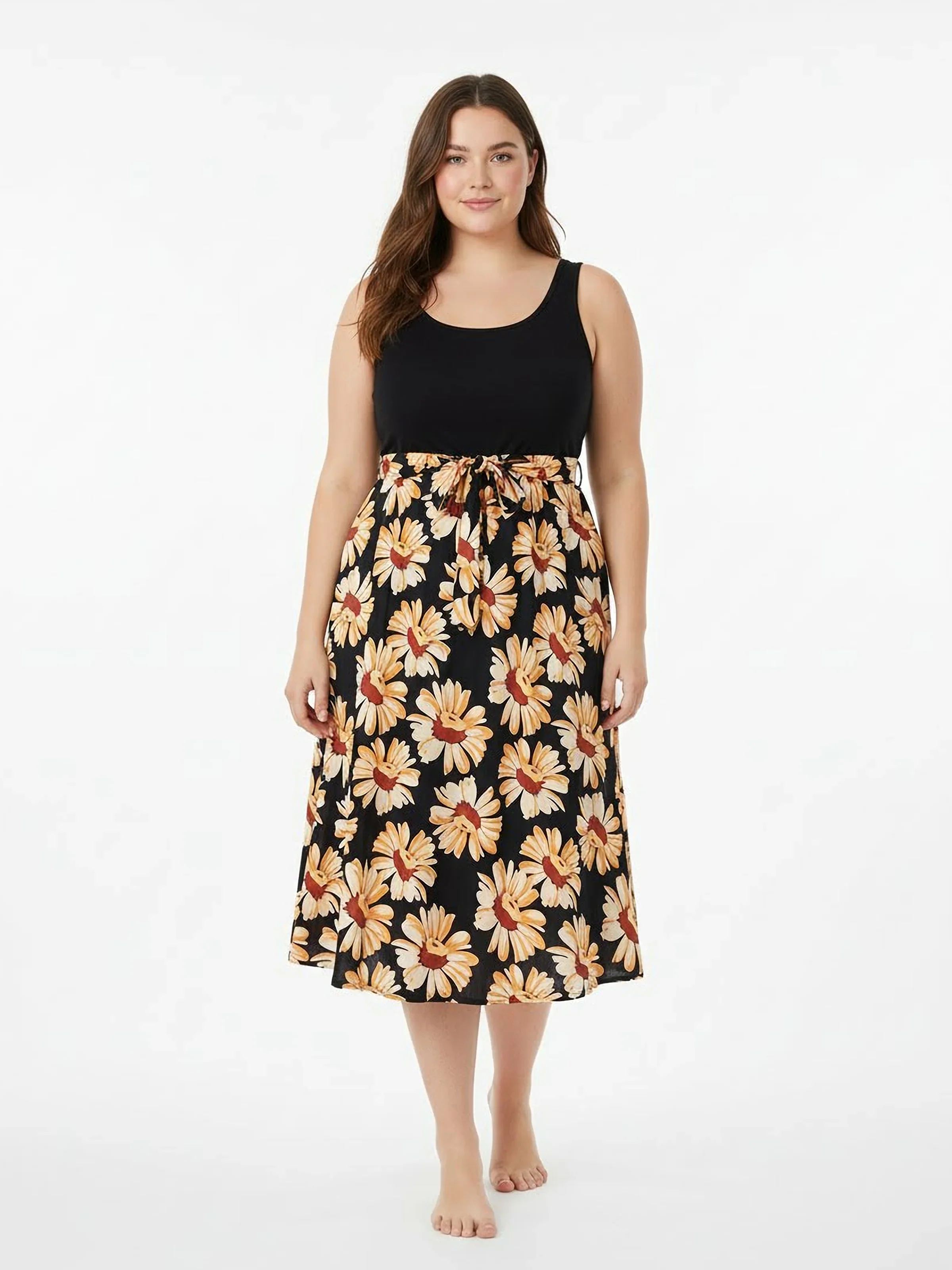 Mommy & me Set Floral Sleeveless Strappy Dress or Colorblock Short-sleeve T-shirt Black - Image 6