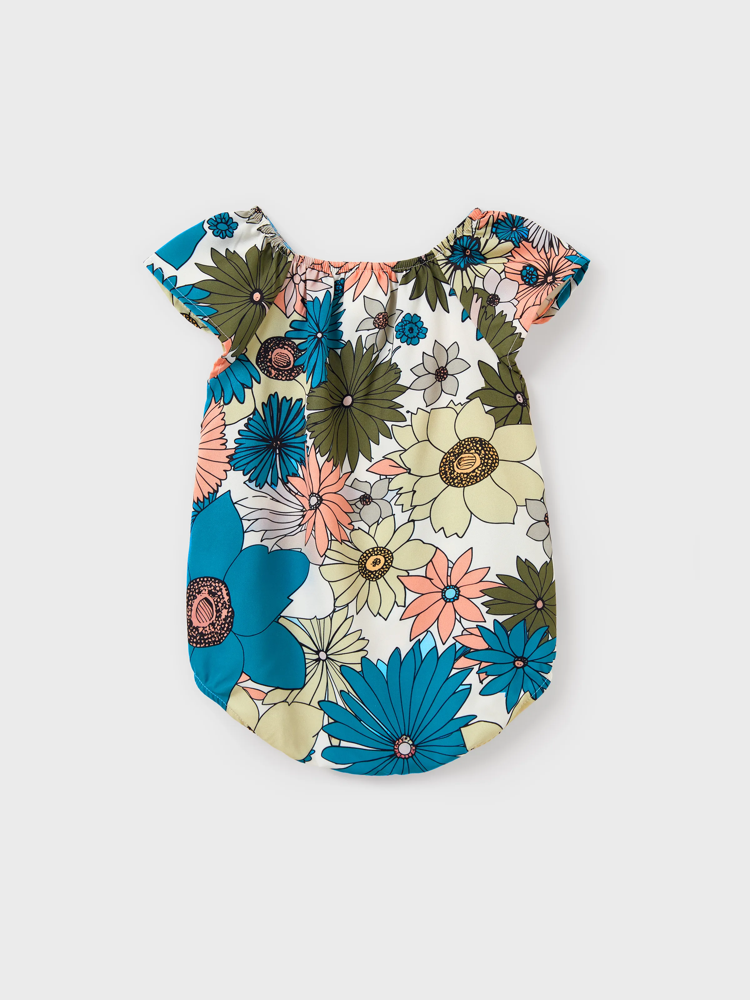 Mommy & me Set Sun Flower Print Short-sleeve Collar Shirt or White Camisole Top and Flower Wide-leg Pants Set for Summer Vacation Multi-color - Image 14