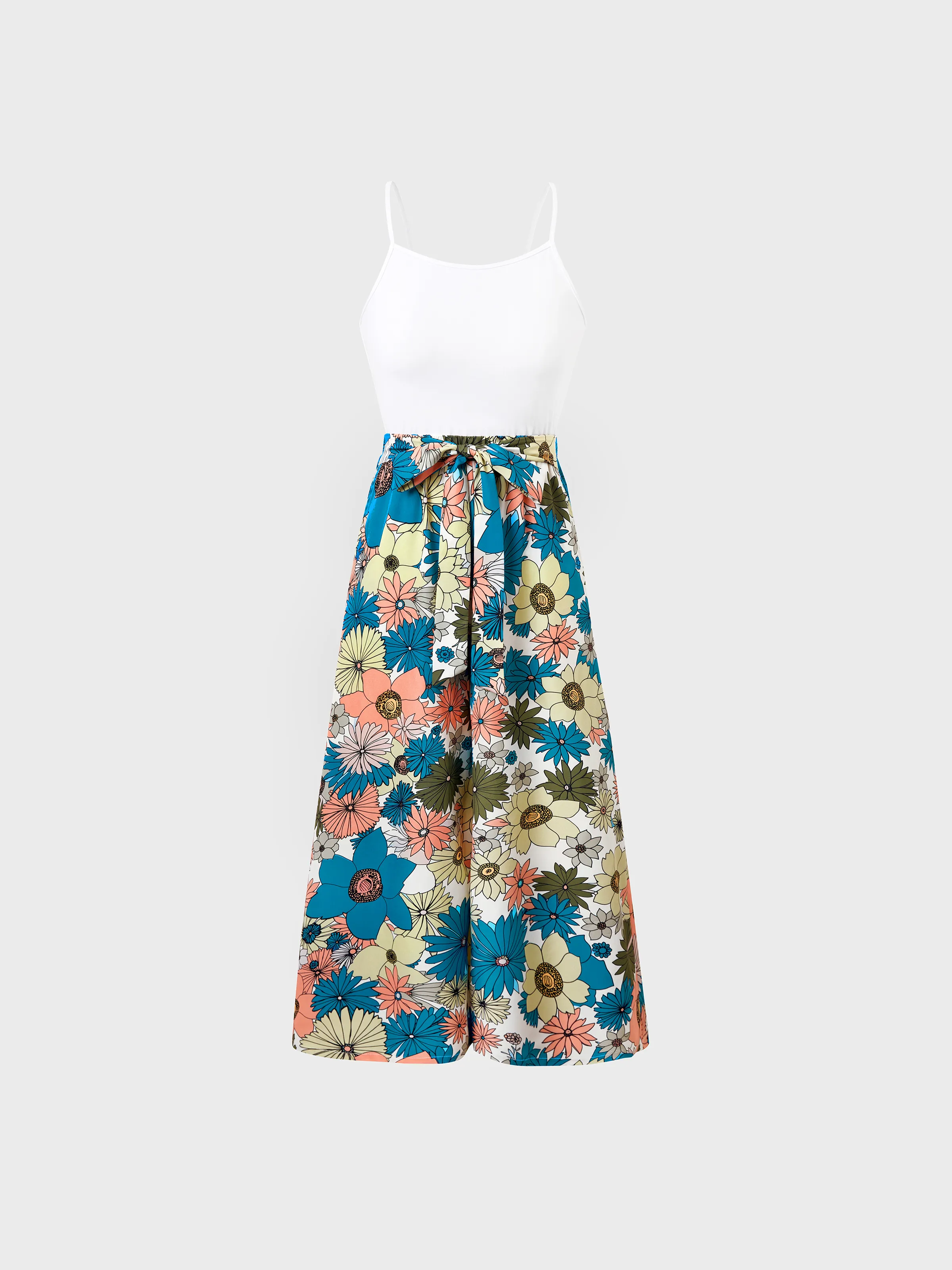 Mommy & me Set Sun Flower Print Short-sleeve Collar Shirt or White Camisole Top and Flower Wide-leg Pants Set for Summer Vacation Multi-color - Image 3