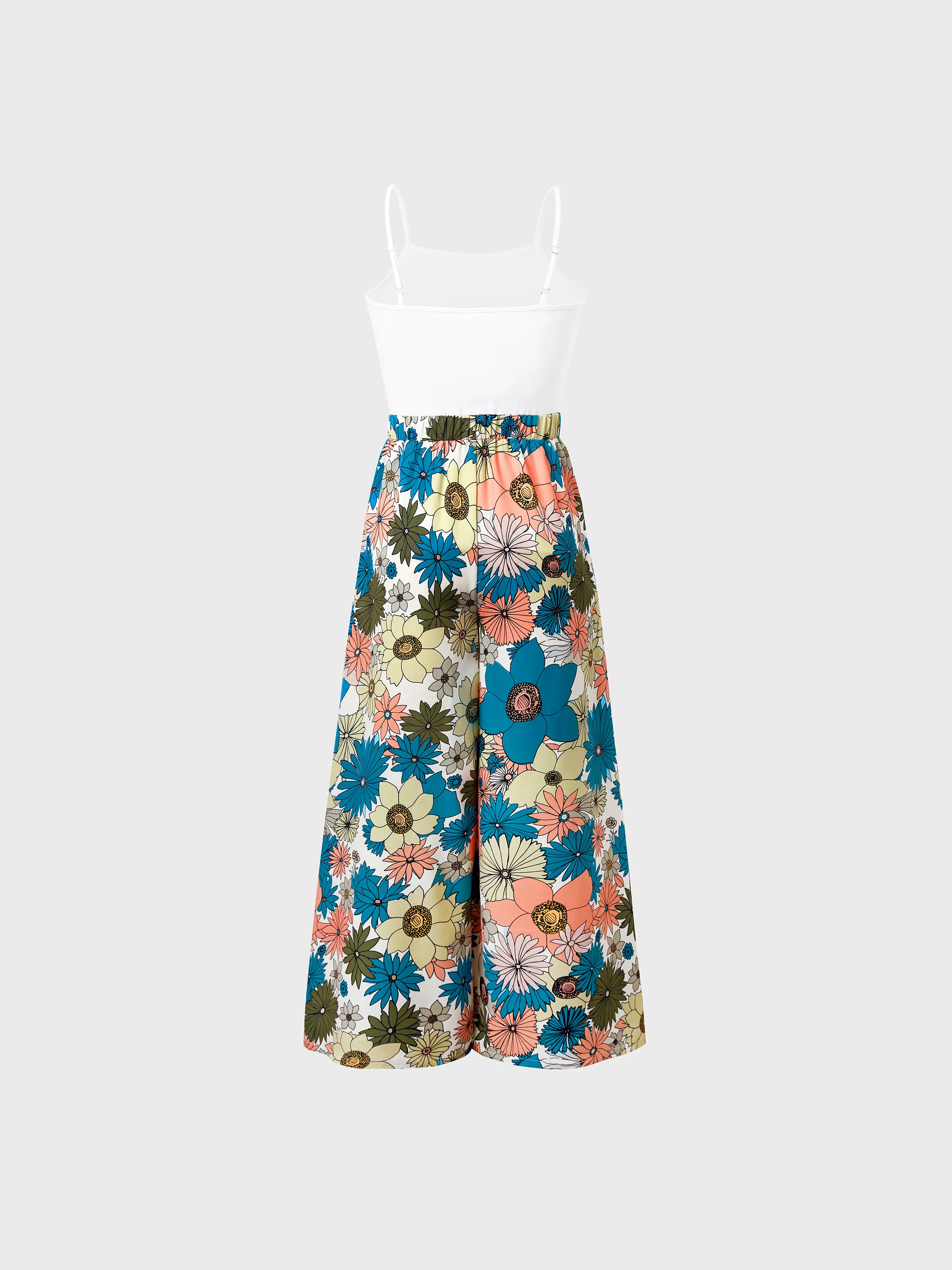 Mommy & me Set Sun Flower Print Short-sleeve Collar Shirt or White Camisole Top and Flower Wide-leg Pants Set for Summer Vacation Multi-color - Image 4