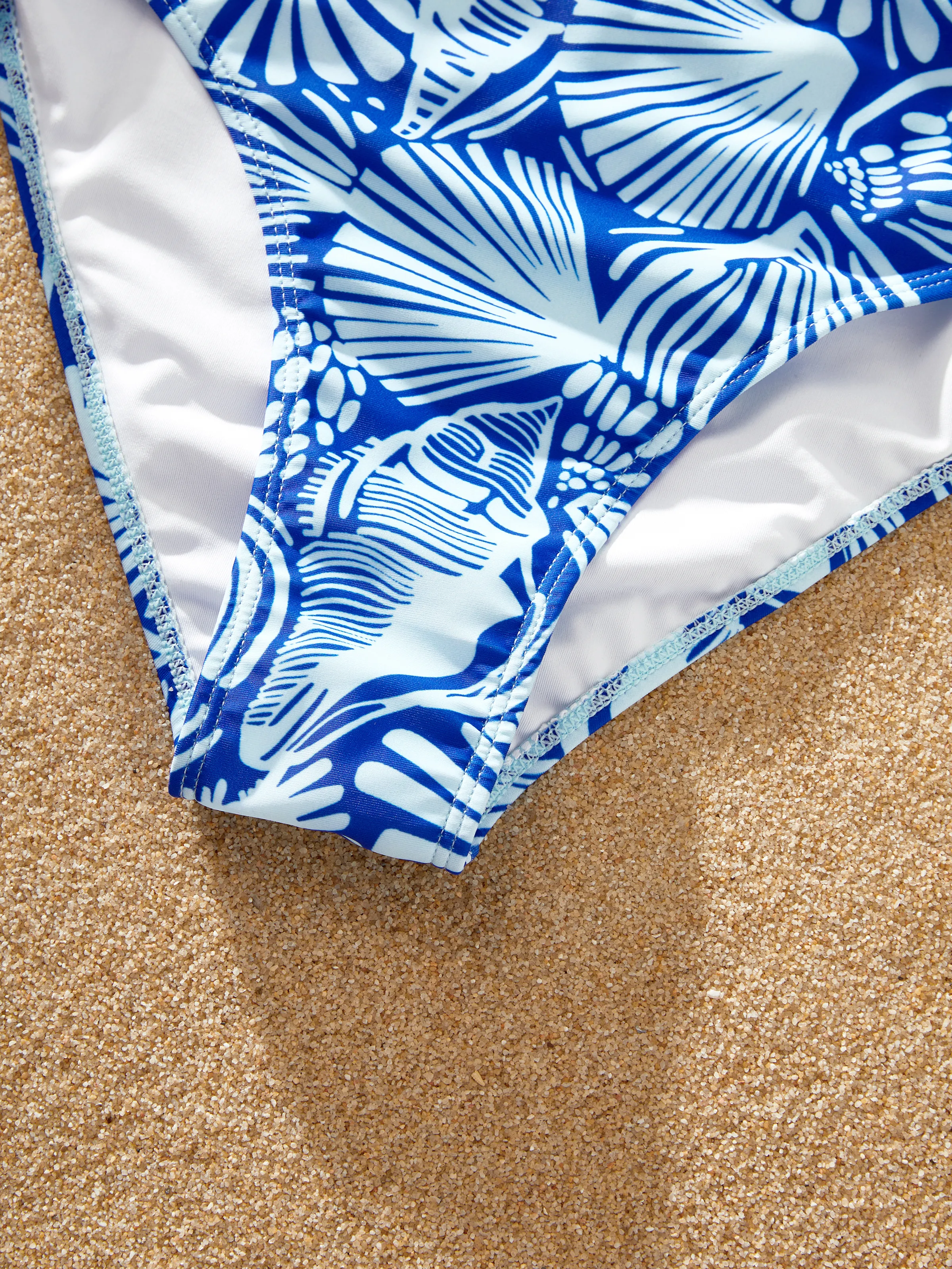 Mommy & me Shell Print Swimwear Floral two-piece Bikini & Swim Shorts Set for Mom, Dad, & Kids, Perfect for Beach Days & Pool Parties Blue - Image 10