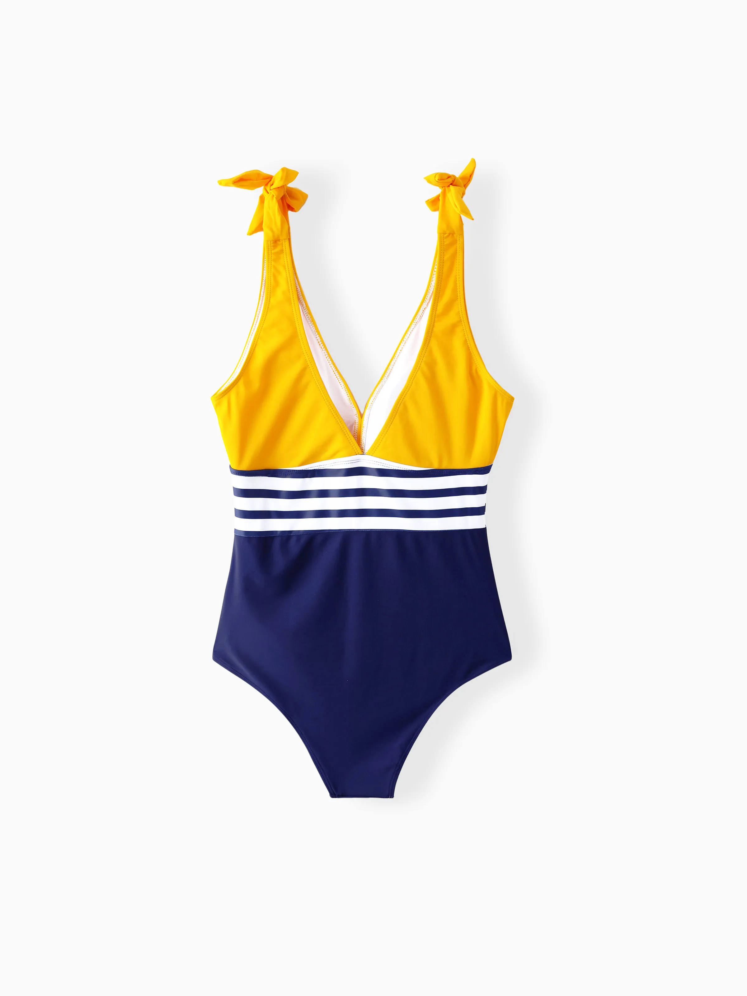 Mommy & me Stripe & Colorblock Spliced One Piece Swimsuit - Image 4