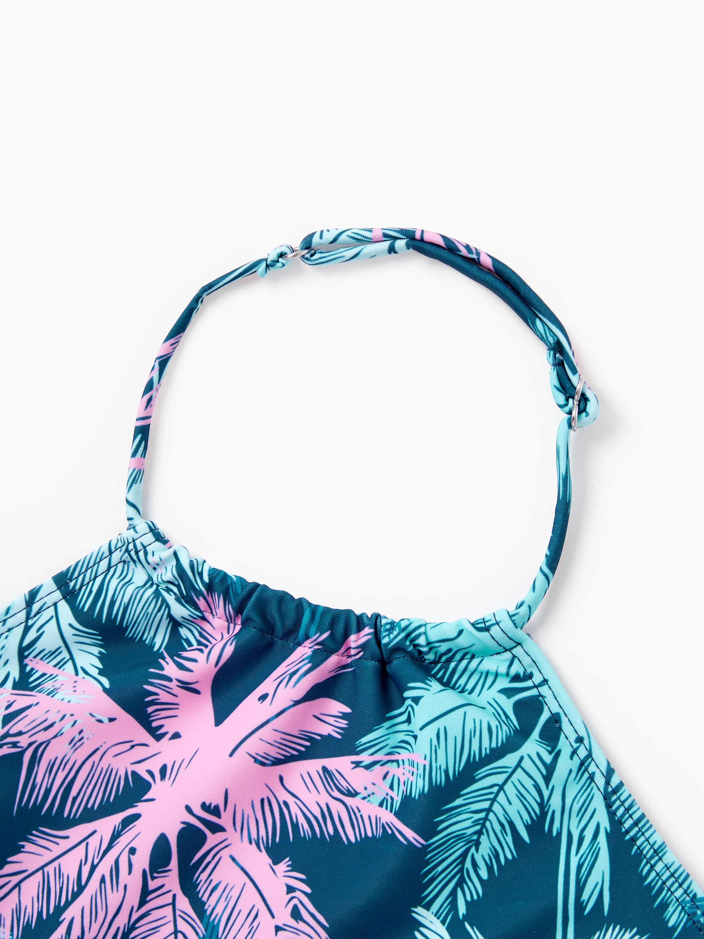 Mommy & me Swimsuits Tropical Palm Tree Print, Mommy and Me Ruffle two-piece Swimsuit, Beach Vacation Swimwear Turquoise - Image 15
