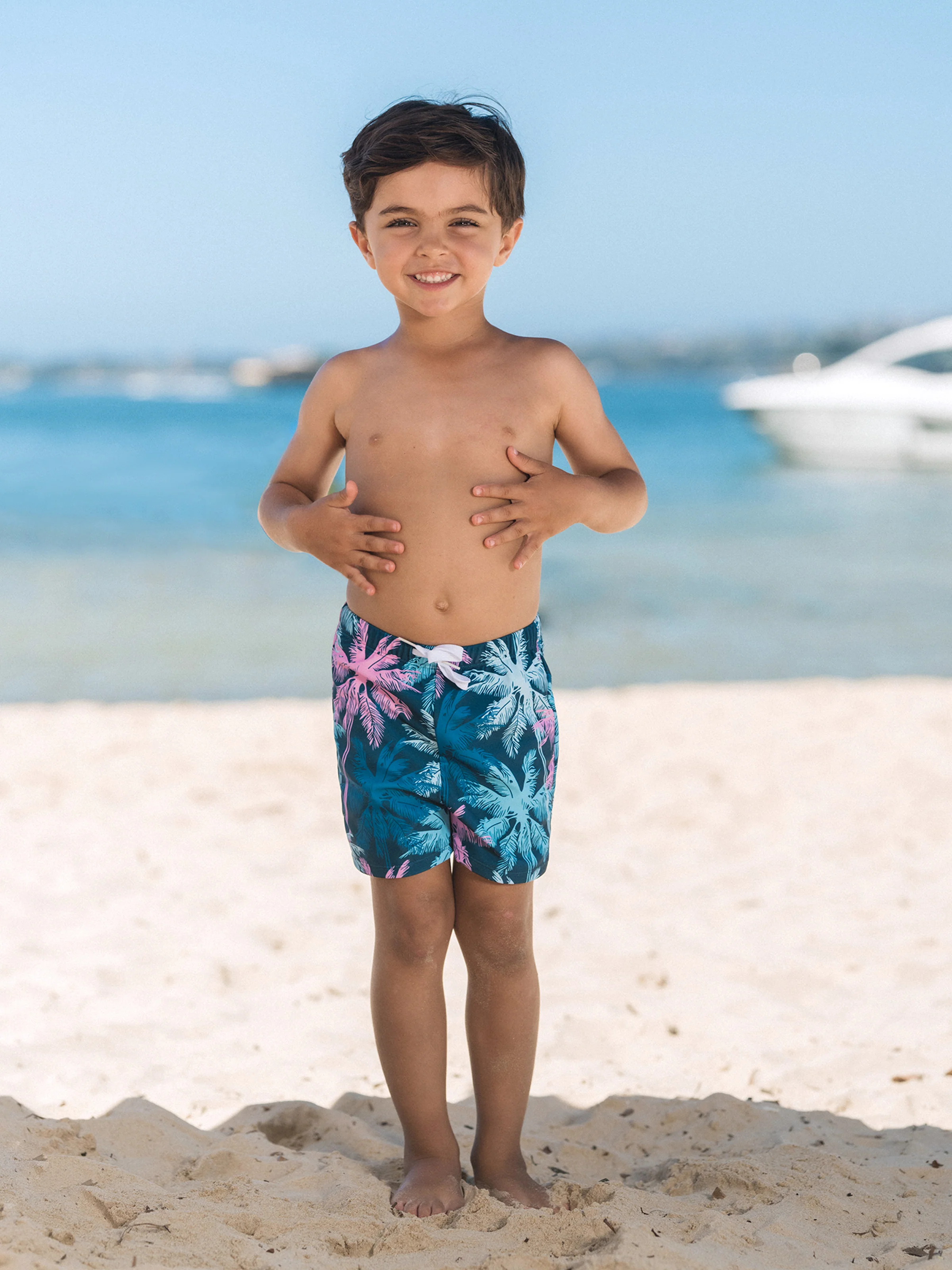 Daddy & Son Swimsuits Tropical Palm Tree Print,Daddy and Son Swim Trunks Set, Beach Vacation Swimwear Turquoise - Image 11