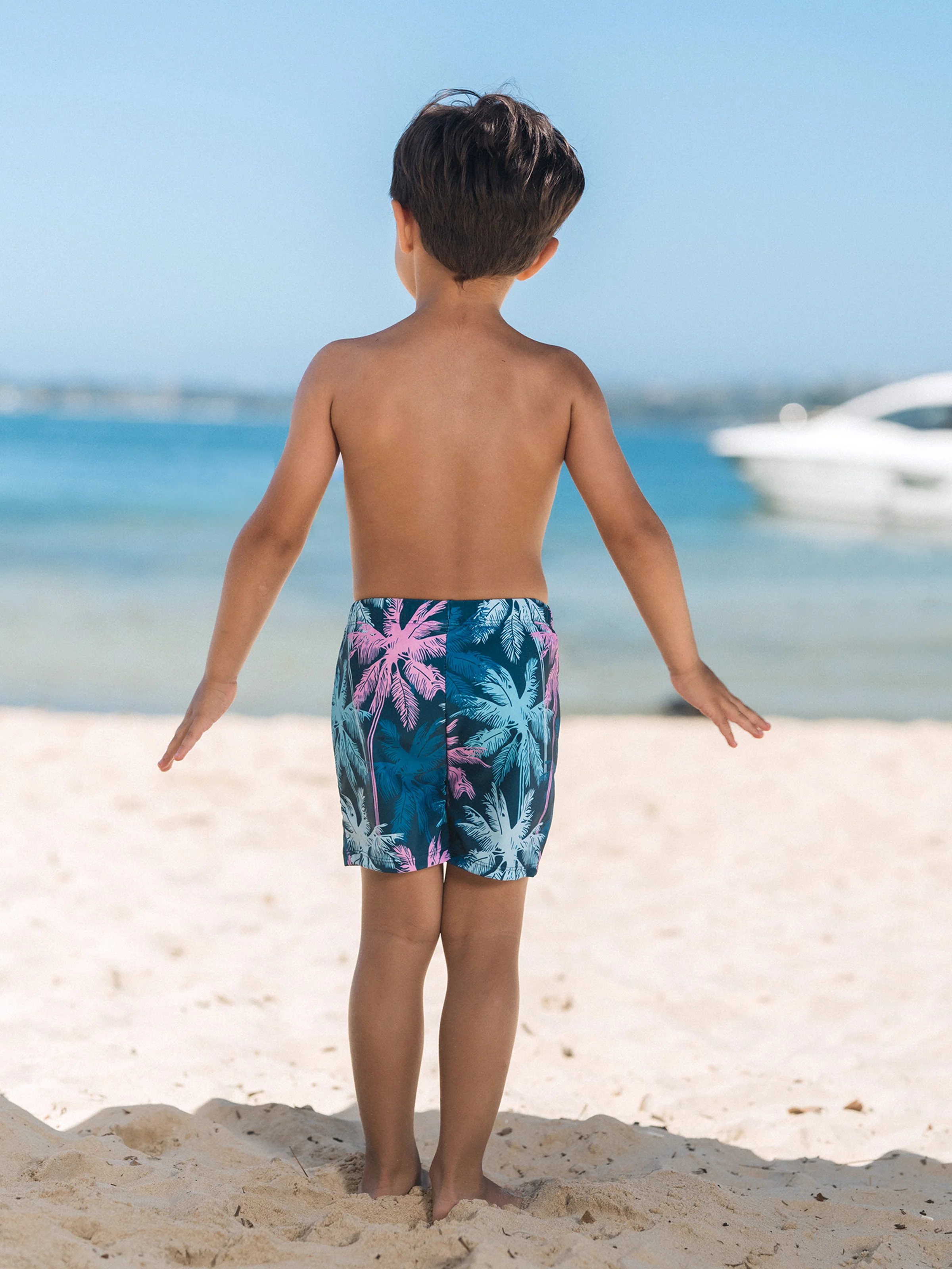 Daddy & Son Swimsuits Tropical Palm Tree Print,Daddy and Son Swim Trunks Set, Beach Vacation Swimwear Turquoise - Image 12