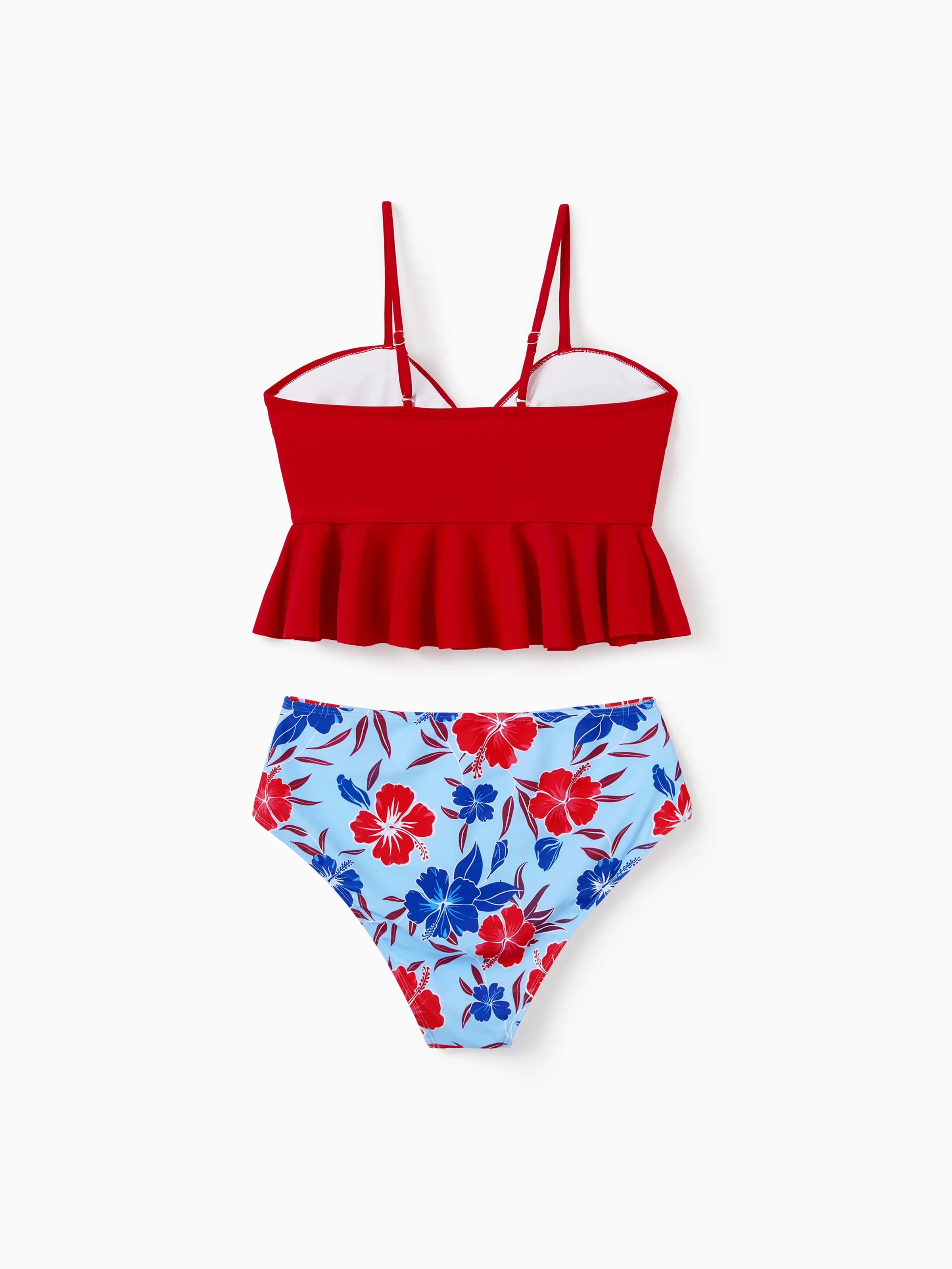 Mommy & me Swimwear Floral Print Bikini & Swim Trunks Set for Mom, Dad, & Kids, Perfect for Summer Beach Days & Pool Parties Red - Image 4