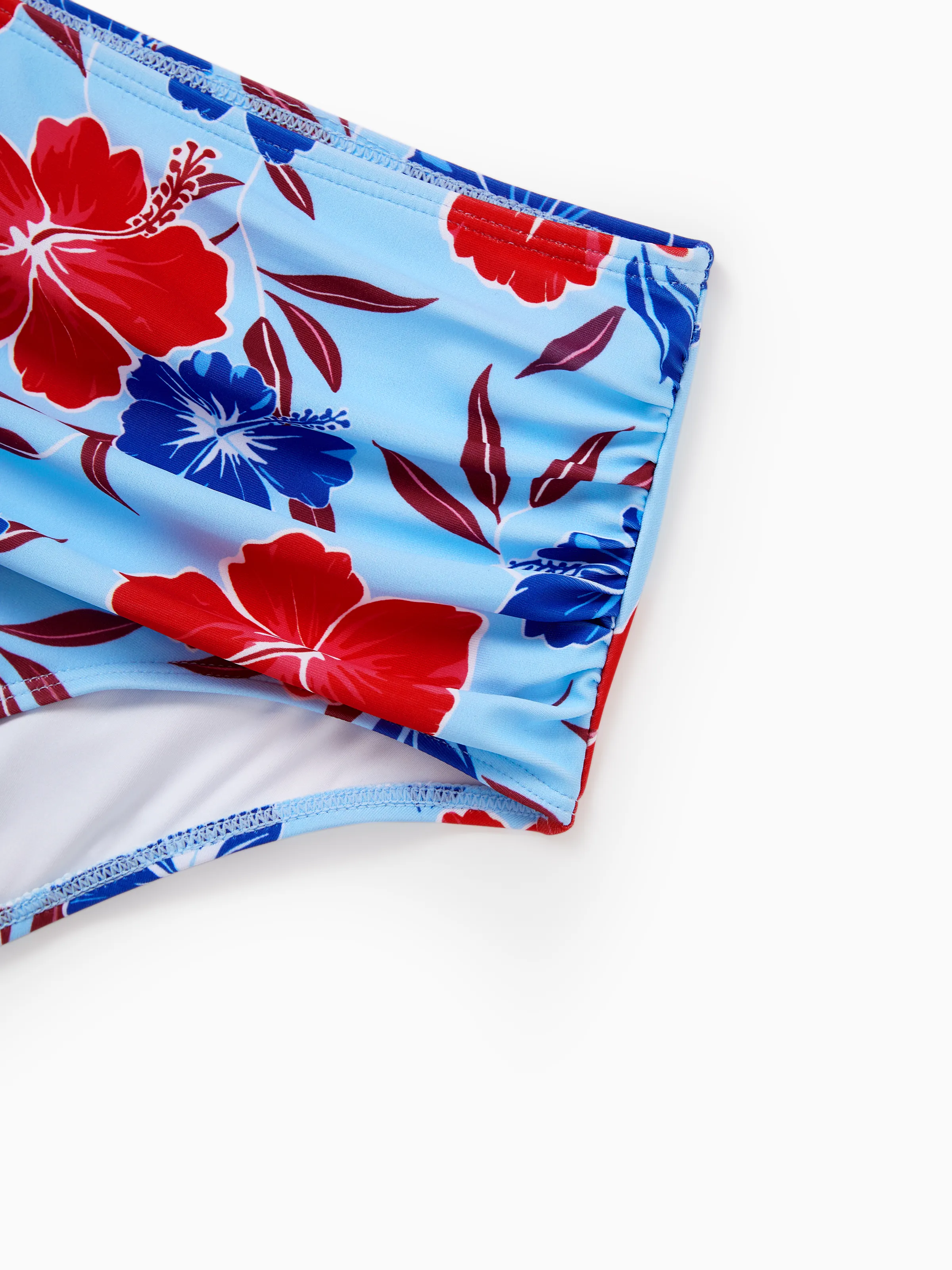 Mommy & me Swimwear Floral Print Bikini & Swim Trunks Set for Mom, Dad, & Kids, Perfect for Summer Beach Days & Pool Parties Red - Image 7