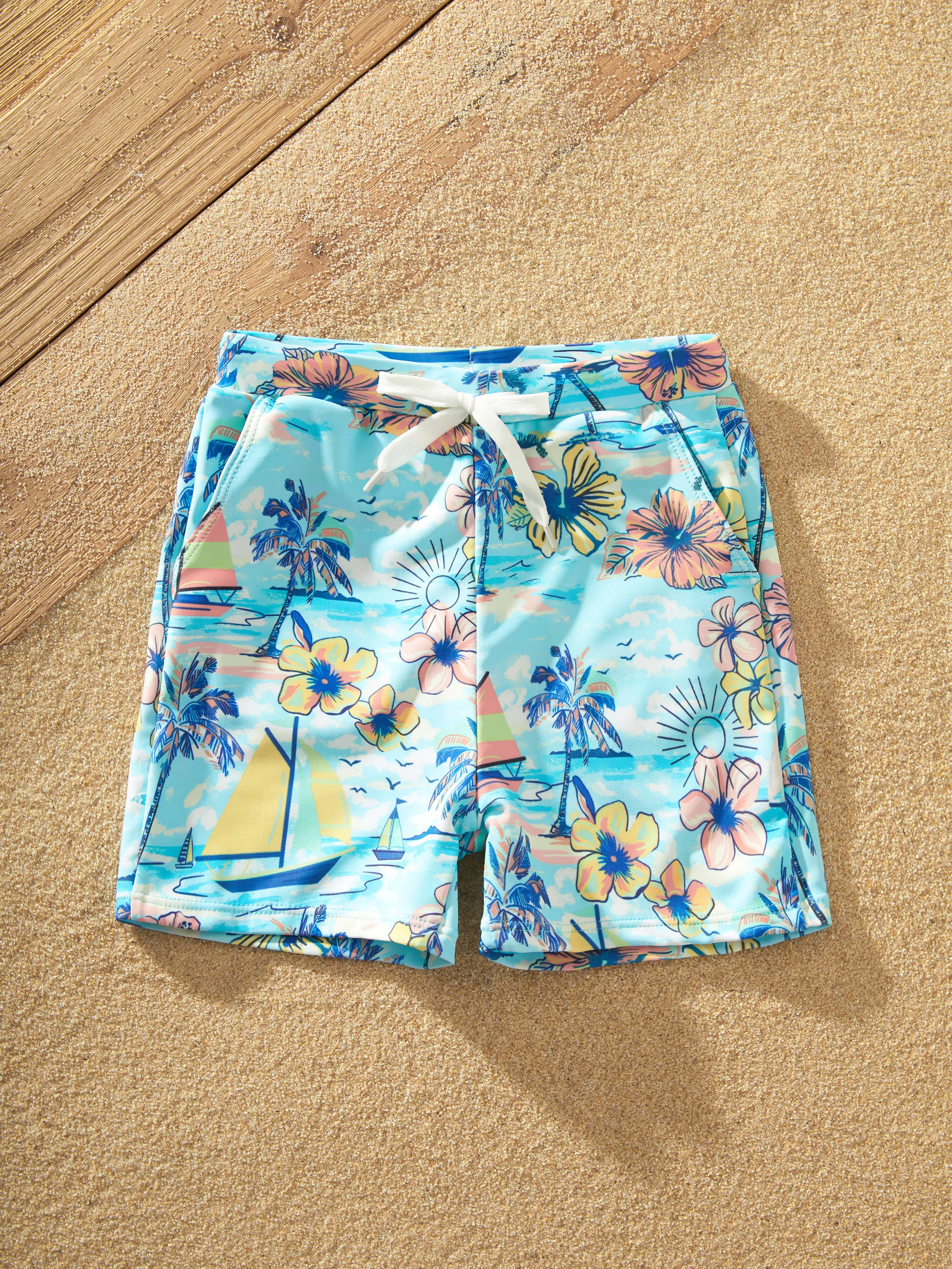 Mommy & me Swimwear Tropical Print, Mommy Tie-front Cutout One-piece Swimsuit, Girl two-piece Swimsuit Daddy & Son Swim Trunks Set for Summer Beach Vacation Light Blue - Image 20