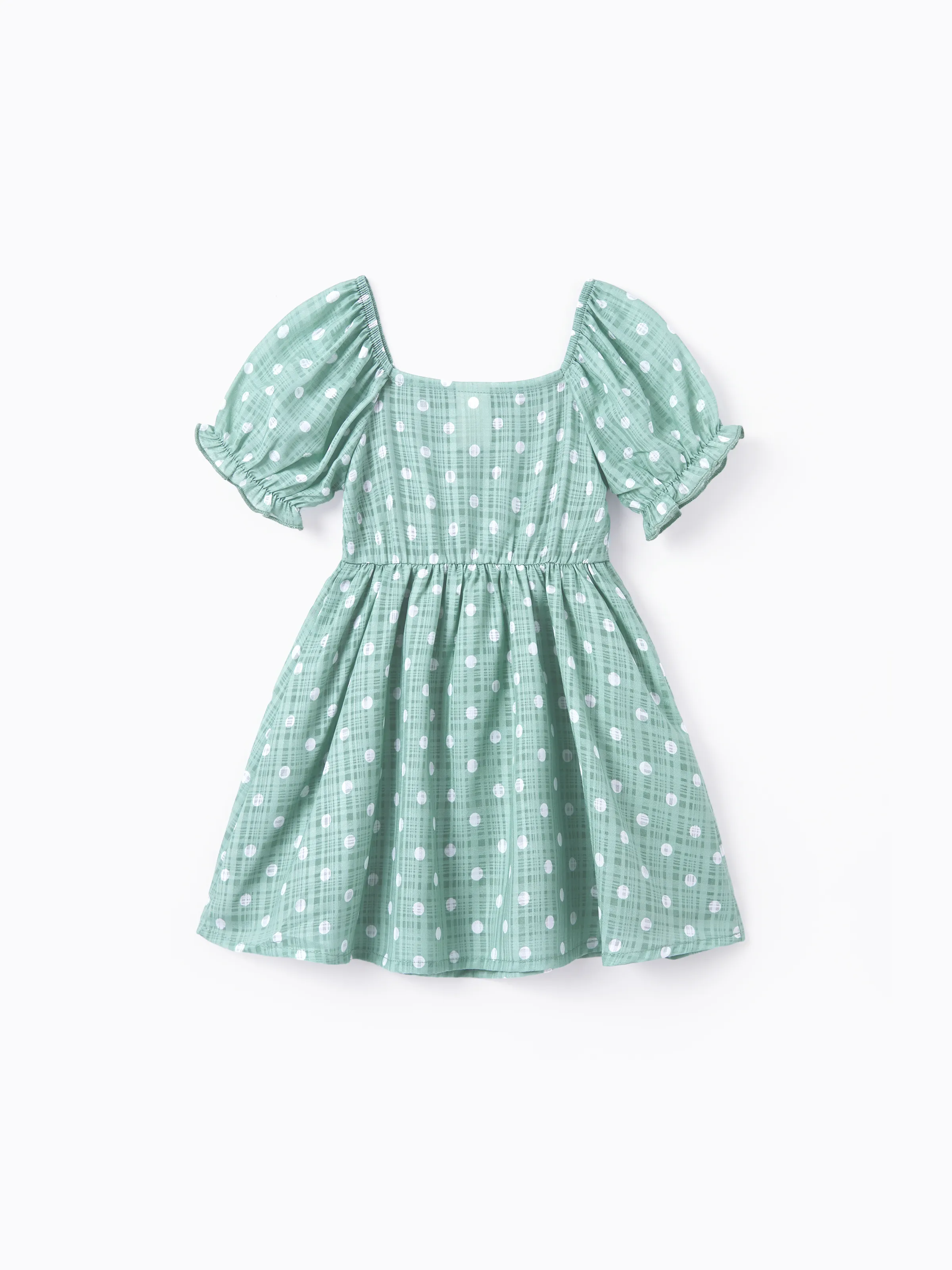 Mommy & me T-Shirt & Dress Set Polka Dot Puff-sleeve Dress for Mom, Daughter & Baby, Color Block Cotton Tee for Dad & Son, Perfect for Family Outings & Photos Light Green - Image 20