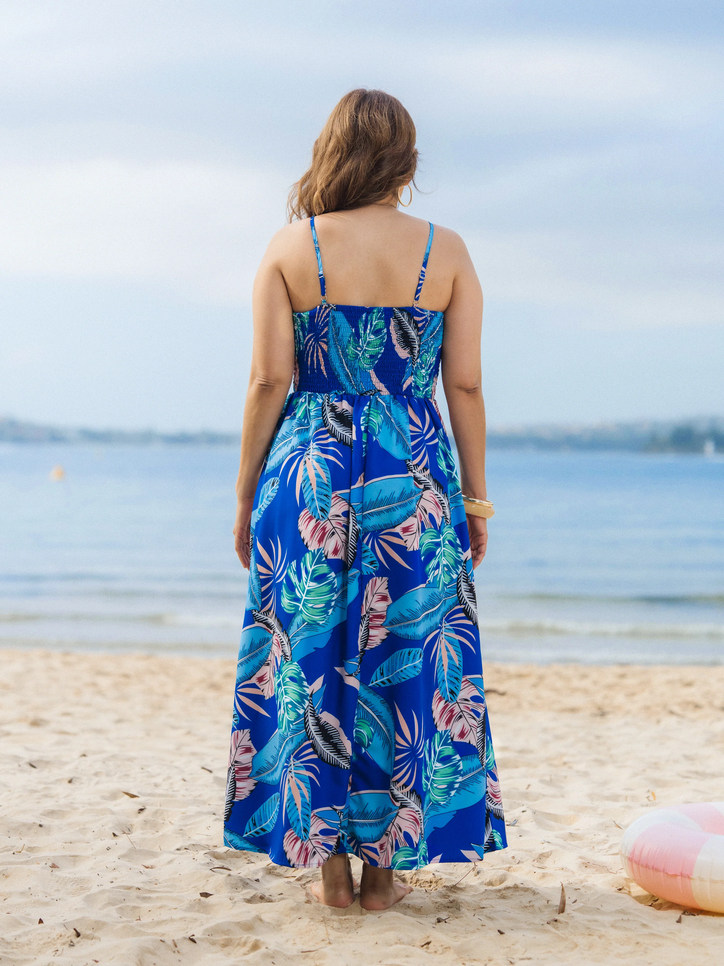 Family Matching Tropical Dress & T-shirt Set – Blue Floral Print for Dad, Mom, Girls & Baby, Perfect for Summer Vacations and Family Photos Blue - Image 4