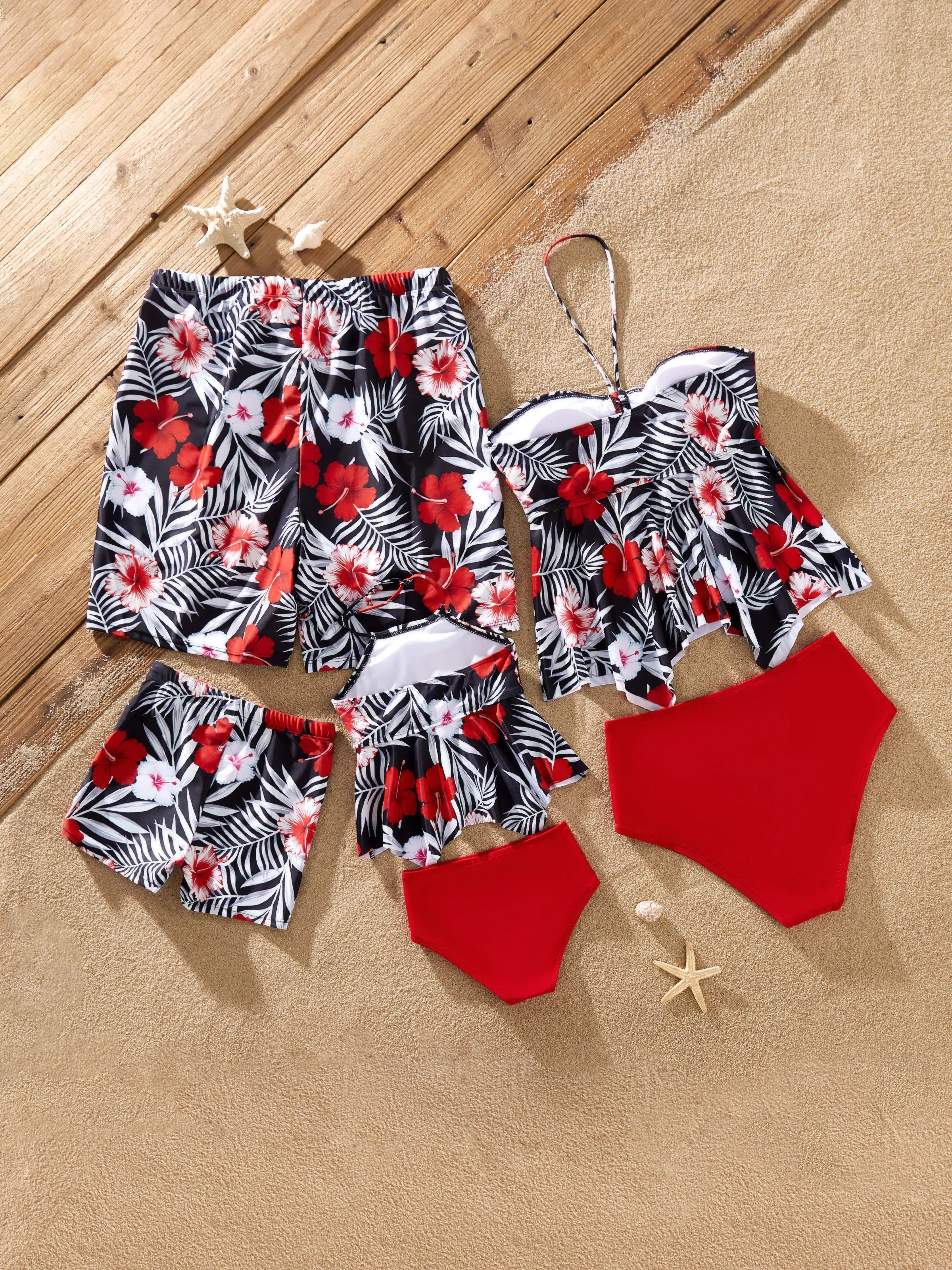 Mommy & me Tropical Floral 2 Pieces Halter Swimsuit Black - Image 5