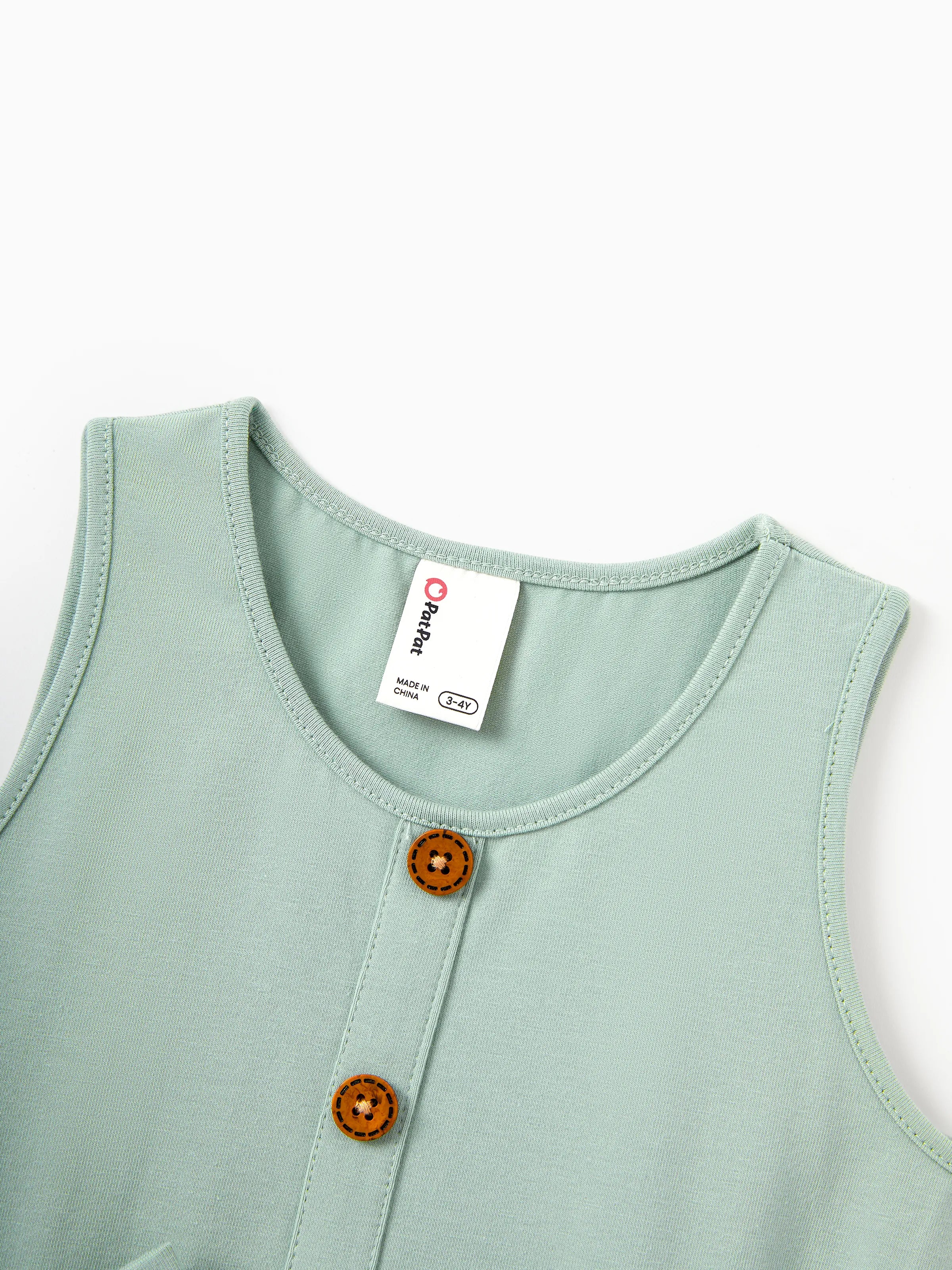 Mommy & me Tropical Print Outfits Mommy & Me Tank Dress & Kids Cotton T-Shirt Set Green - Image 15