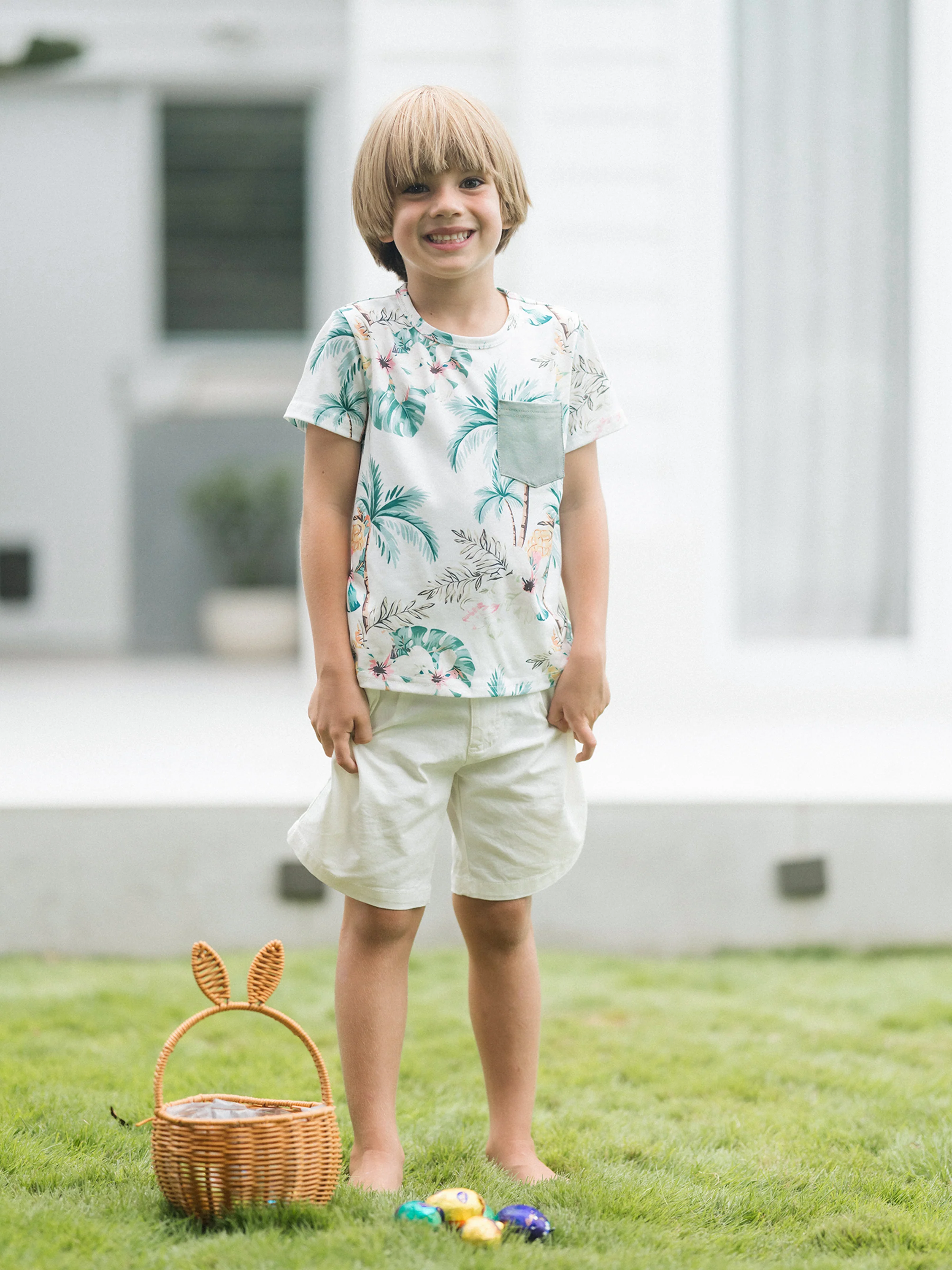 Family Matching Tropical Print Outfits Mommy & Me Tank Dress & Dad/Kids Cotton T-Shirt Set
 Green - Image 22