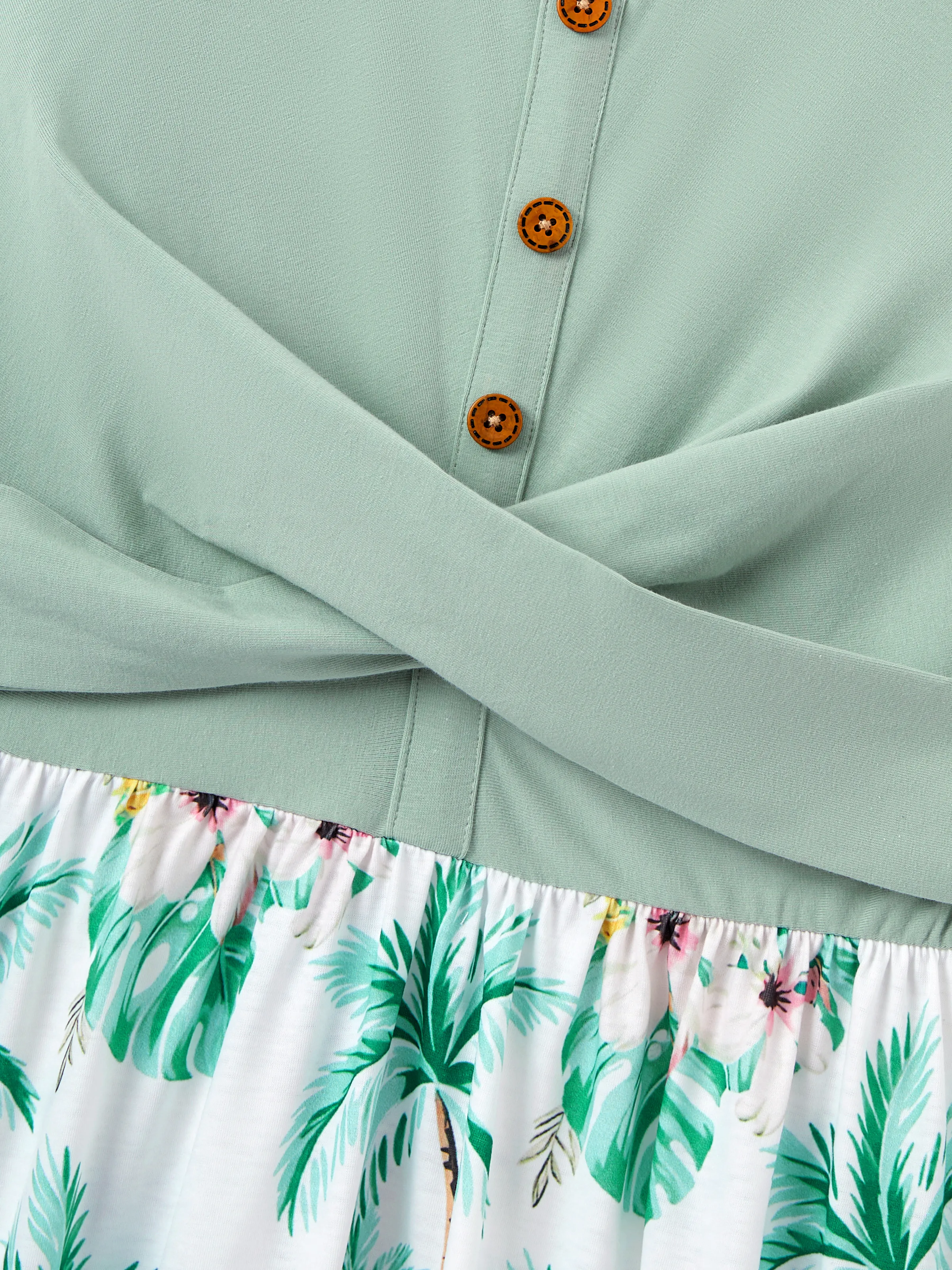 Mommy & me Tropical Print Outfits Mommy & Me Tank Dress & Kids Cotton T-Shirt Set Green - Image 9