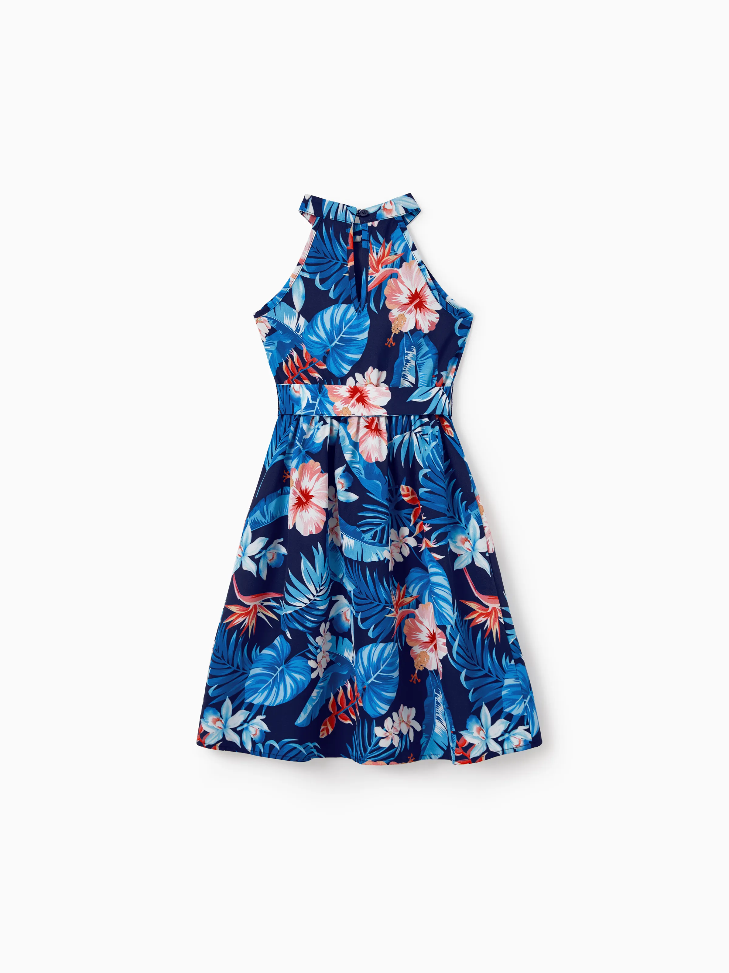 Mommy & me Vacation Set Tropical Floral Print Shirt or Halter Dresses for Dad, Mom, Kids & Baby, Perfect for Summer Holidays & Family Photos Deep Blue - Image 10