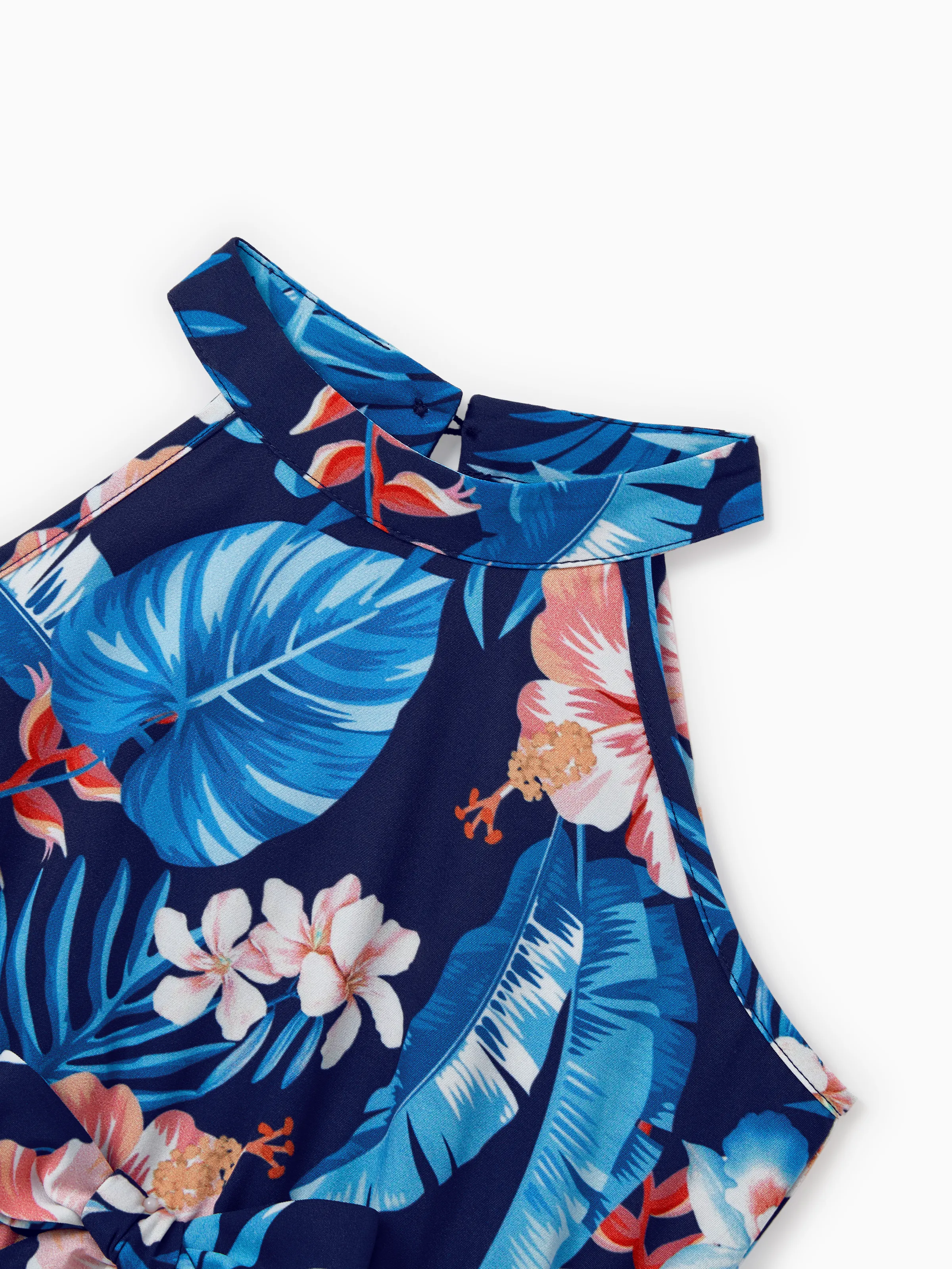 Mommy & me Vacation Set Tropical Floral Print Shirt or Halter Dresses for Dad, Mom, Kids & Baby, Perfect for Summer Holidays & Family Photos Deep Blue - Image 11