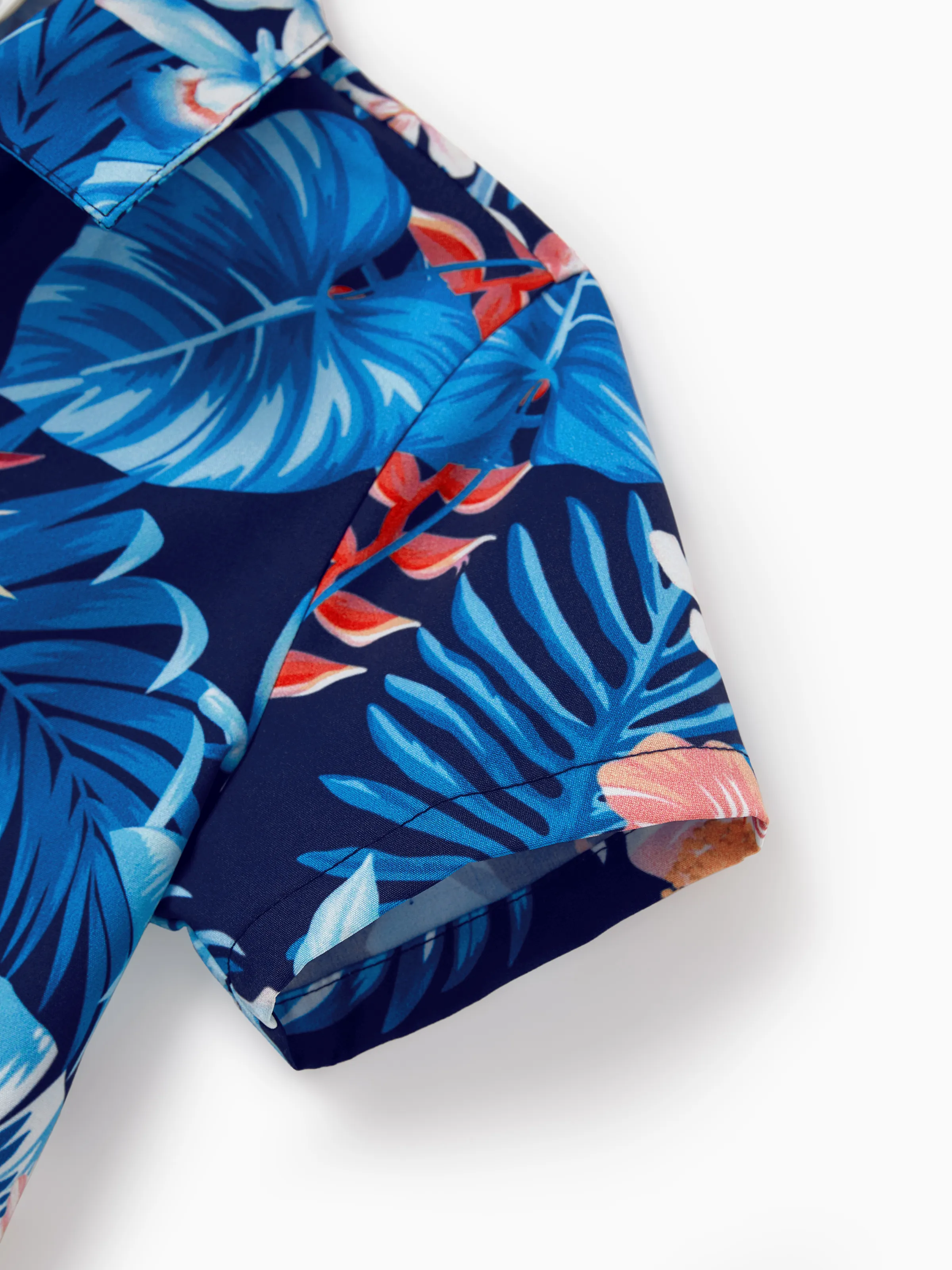 Mommy & me Vacation Set Tropical Floral Print Shirt or Halter Dresses for Dad, Mom, Kids & Baby, Perfect for Summer Holidays & Family Photos Deep Blue - Image 22