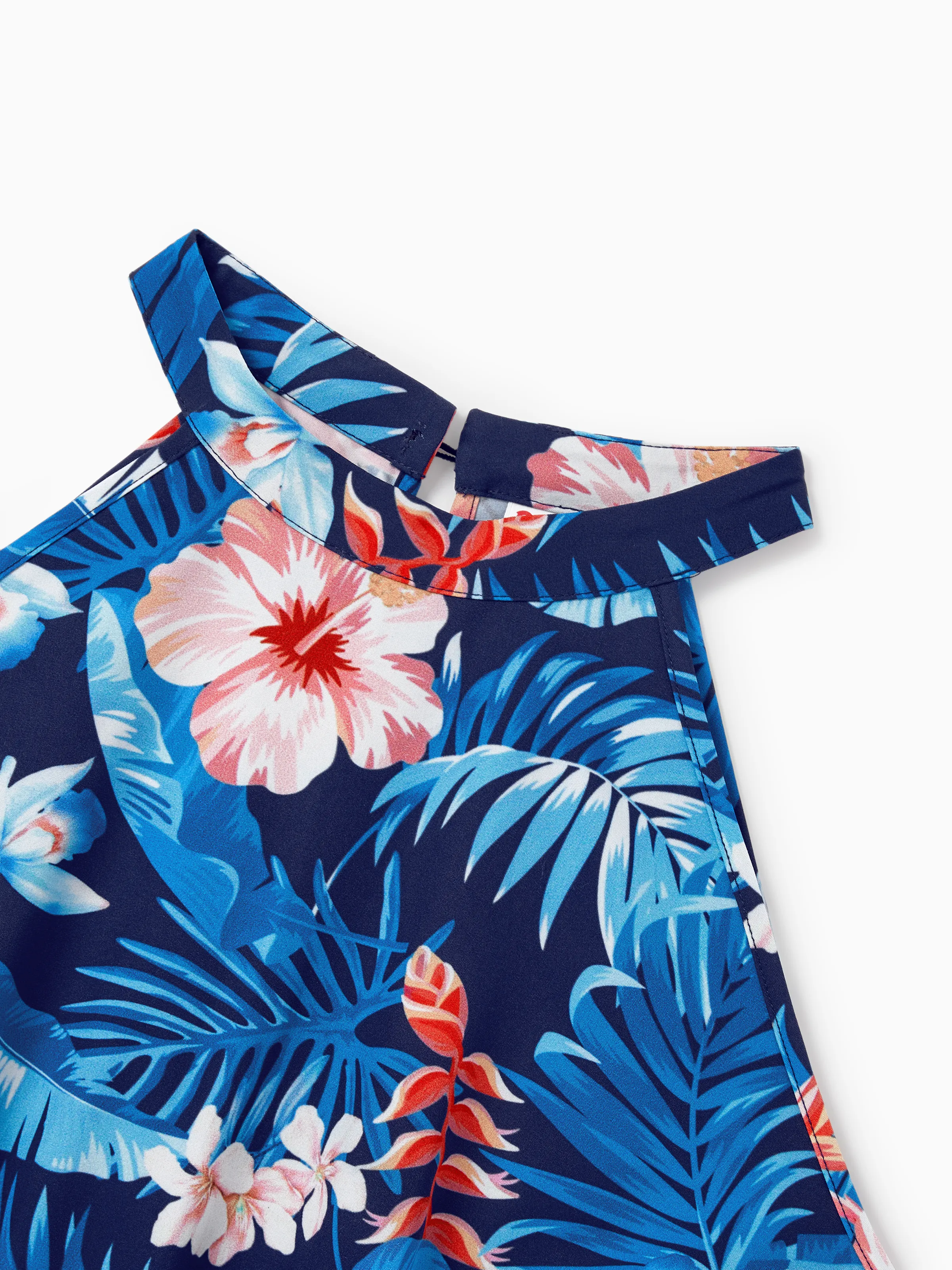 Mommy & me Vacation Set Tropical Floral Print Shirt or Halter Dresses for Dad, Mom, Kids & Baby, Perfect for Summer Holidays & Family Photos Deep Blue - Image 6