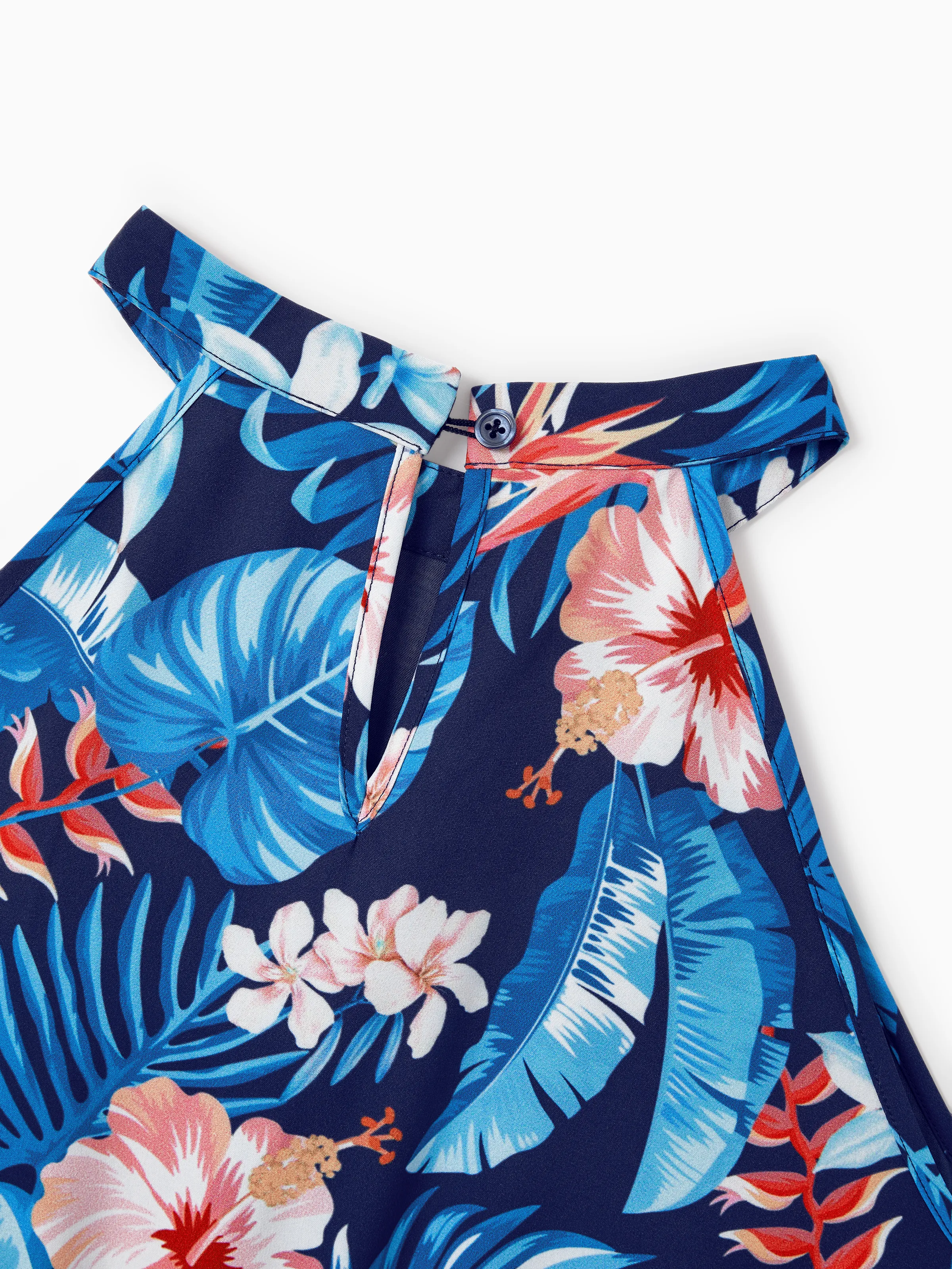 Mommy & me Vacation Set Tropical Floral Print Shirt or Halter Dresses for Dad, Mom, Kids & Baby, Perfect for Summer Holidays & Family Photos Deep Blue - Image 7