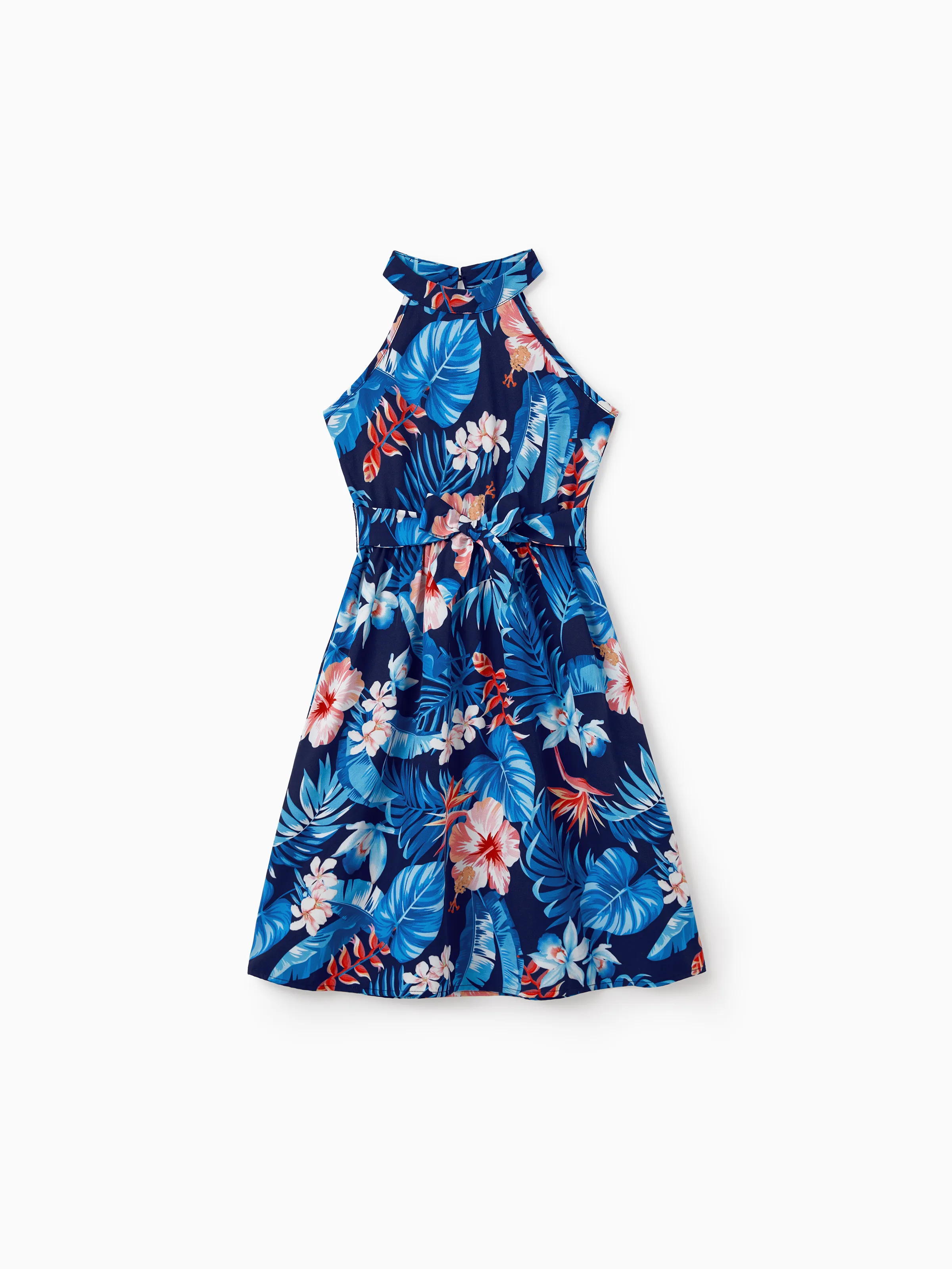Mommy & me Vacation Set Tropical Floral Print Shirt or Halter Dresses for Dad, Mom, Kids & Baby, Perfect for Summer Holidays & Family Photos Deep Blue - Image 9