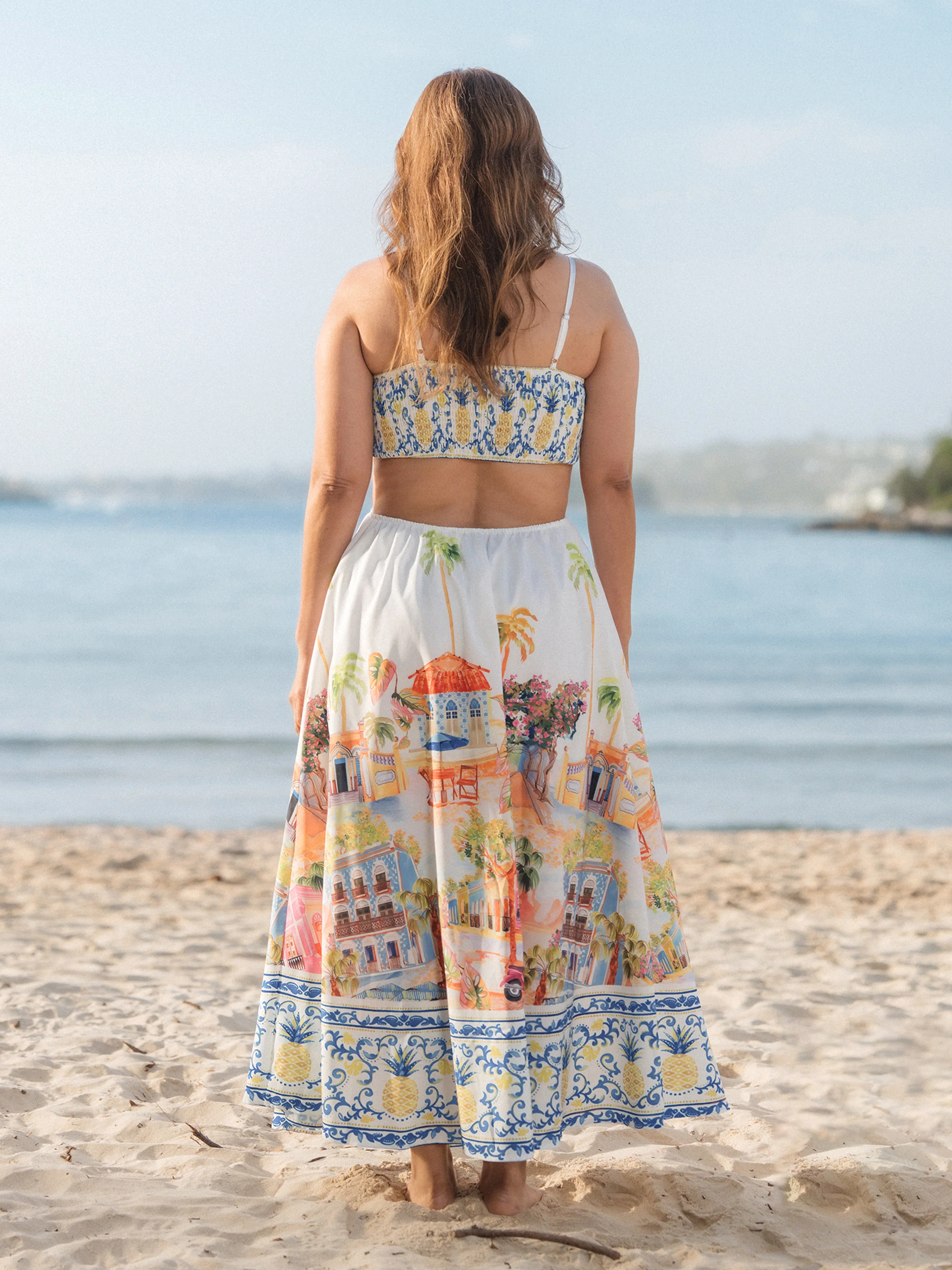 Family Matching Vacation Set Tropical Pineapple Coconut Tree Print Short-sleeve T-shirt or Hollow out Strap Dress for Summer Vacation  White - Image 4