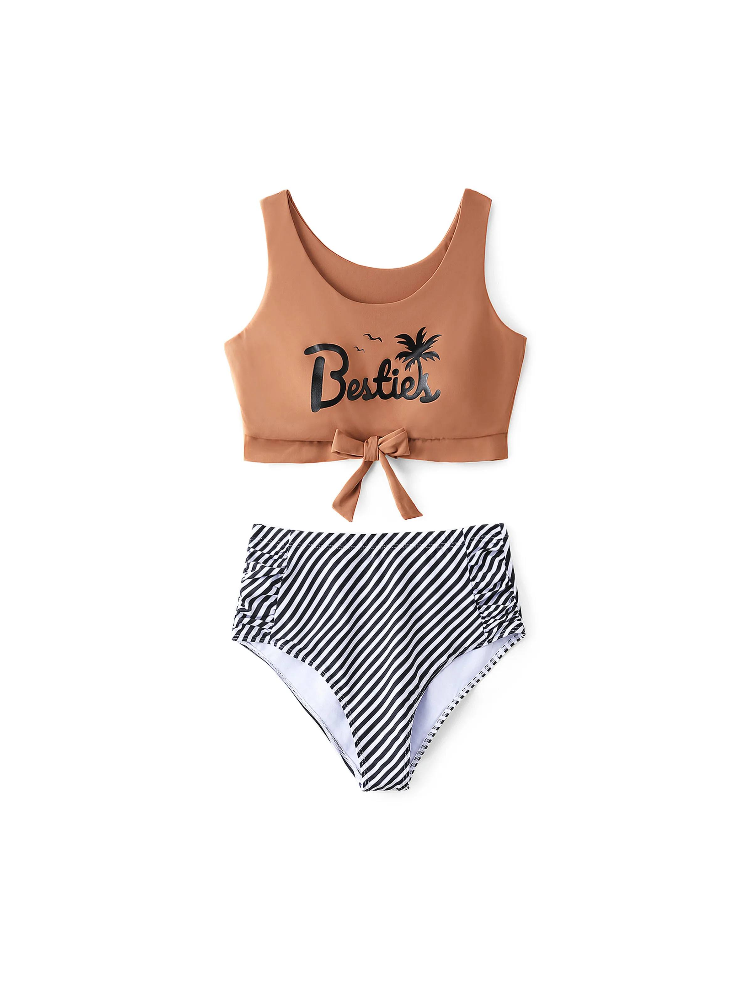 Mommy & me Besties Printed Crop Tank Bikini Khaki - Image 3