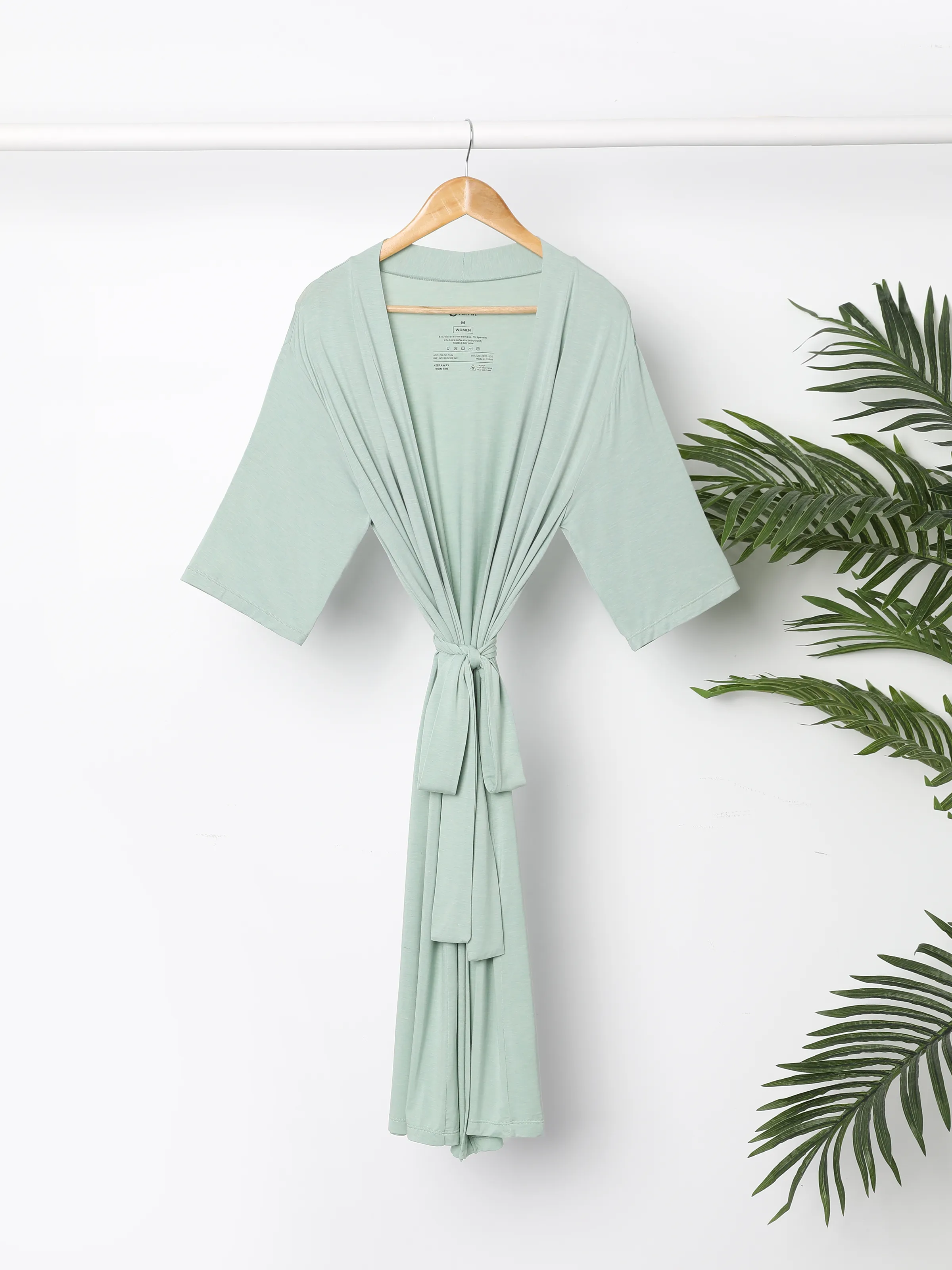 Newborn Bamboo Set for Mom & Baby Ultra Soft Bamboo Robe for Mom, Swaddle Blanket with Hat, Breathable & Gentle for Newborn Care Mint Green - Image 2