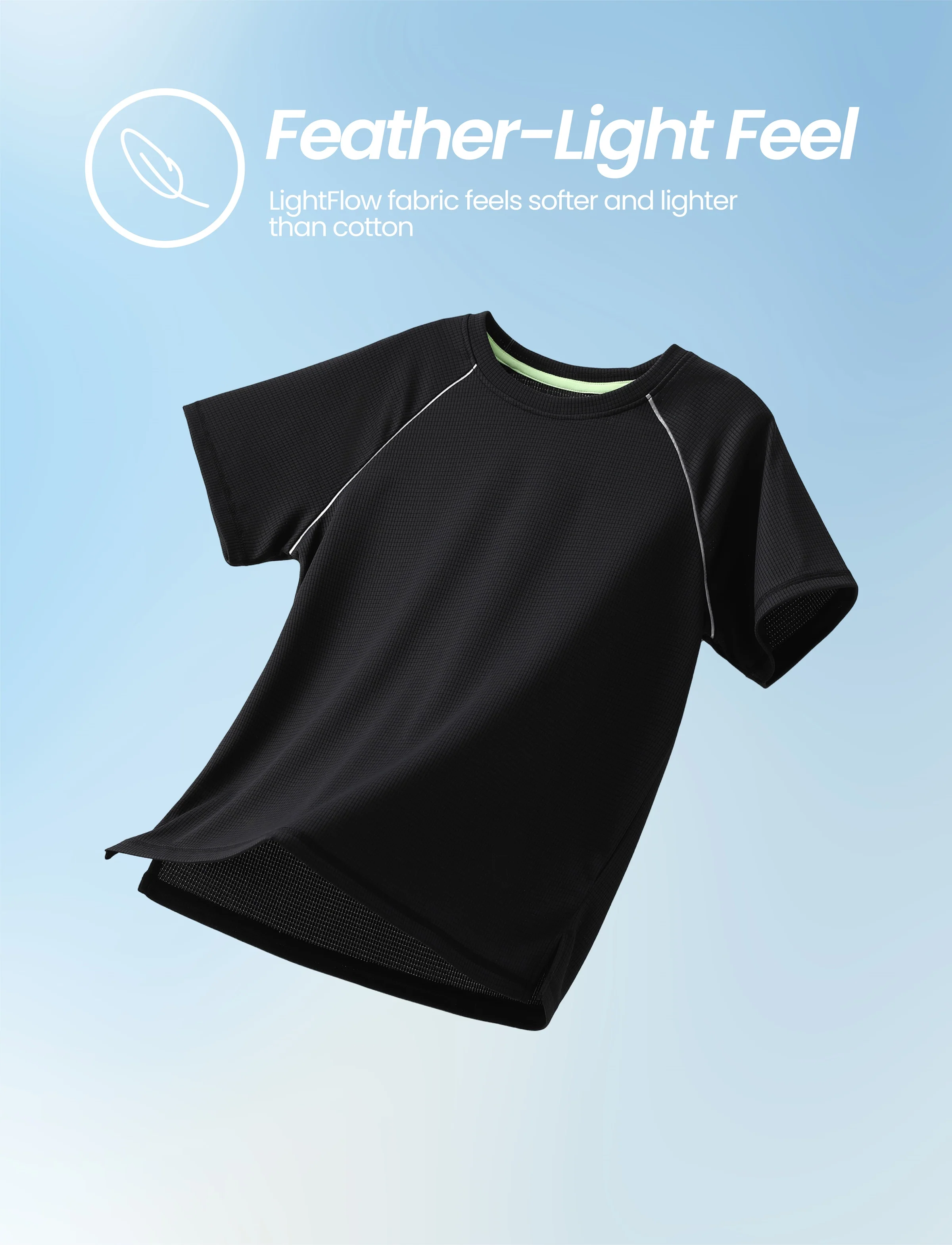 PatPat Lightflow Activewear Kid Boy Athletic Breathable Air-Grid Ultra Lightweight Short Sleeve T-Shirt Black - Image 3