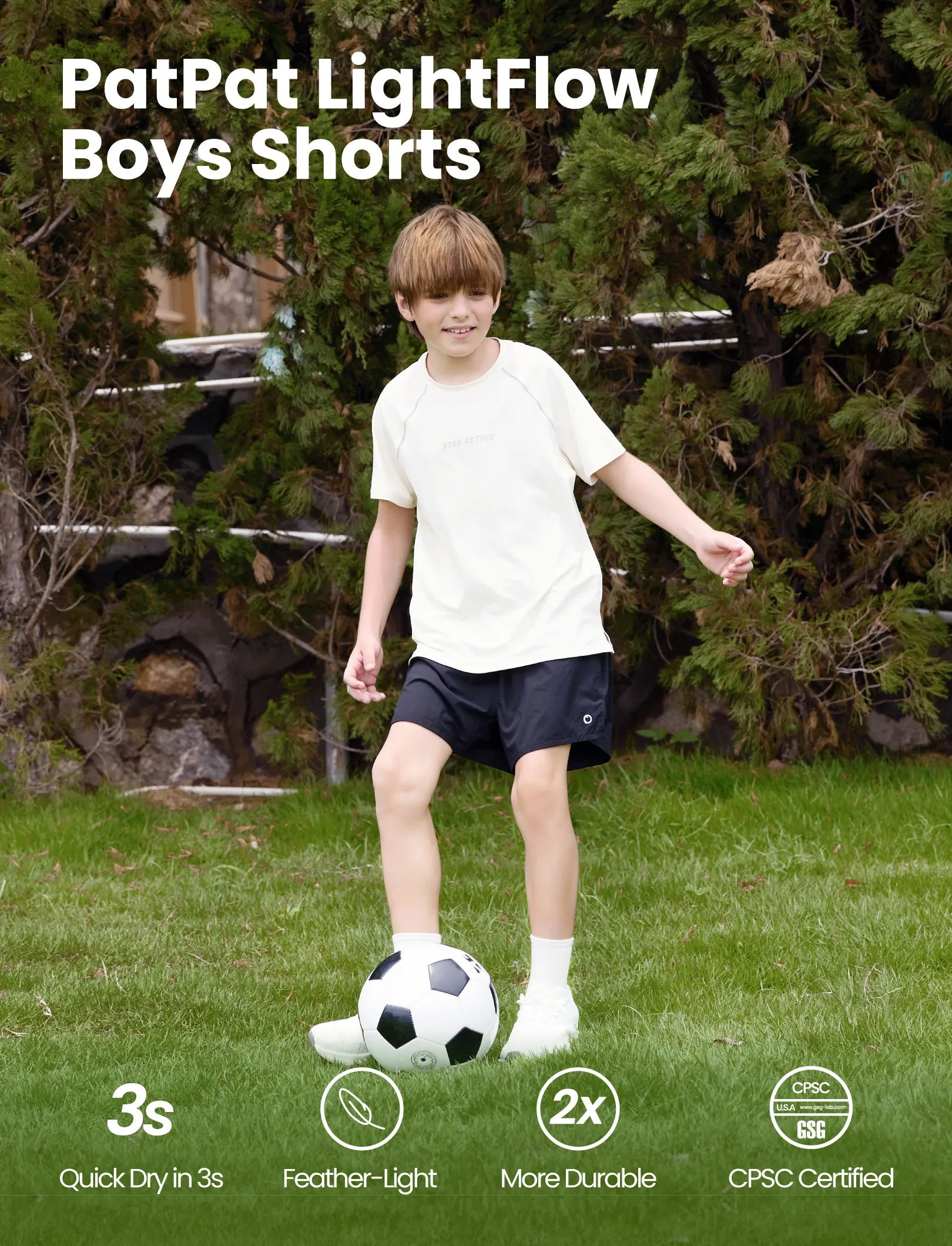 PatPat Lightflow Activewear Kid Boy athletic ultra light quick dry shorts Black - Image 3