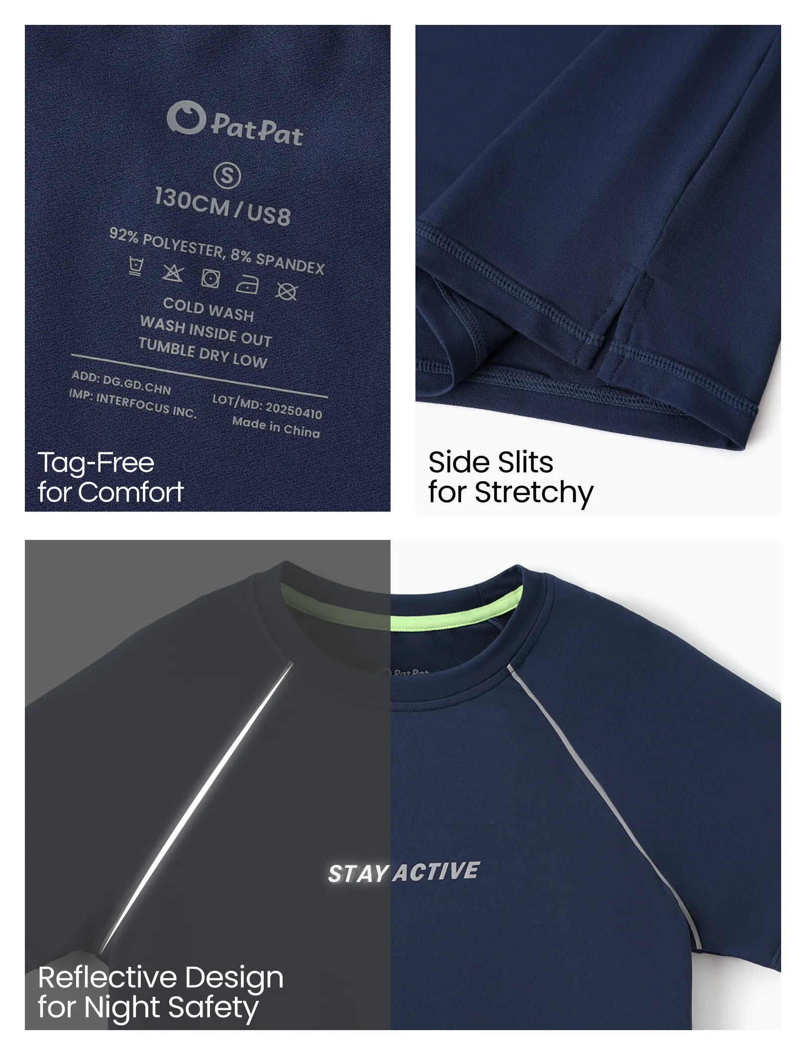PatPat Lightflow Activewear Kid Boy Athletic Ultra Lightweight & Quick Dry Short Sleeve T-Shirt Deep Blue - Image 7