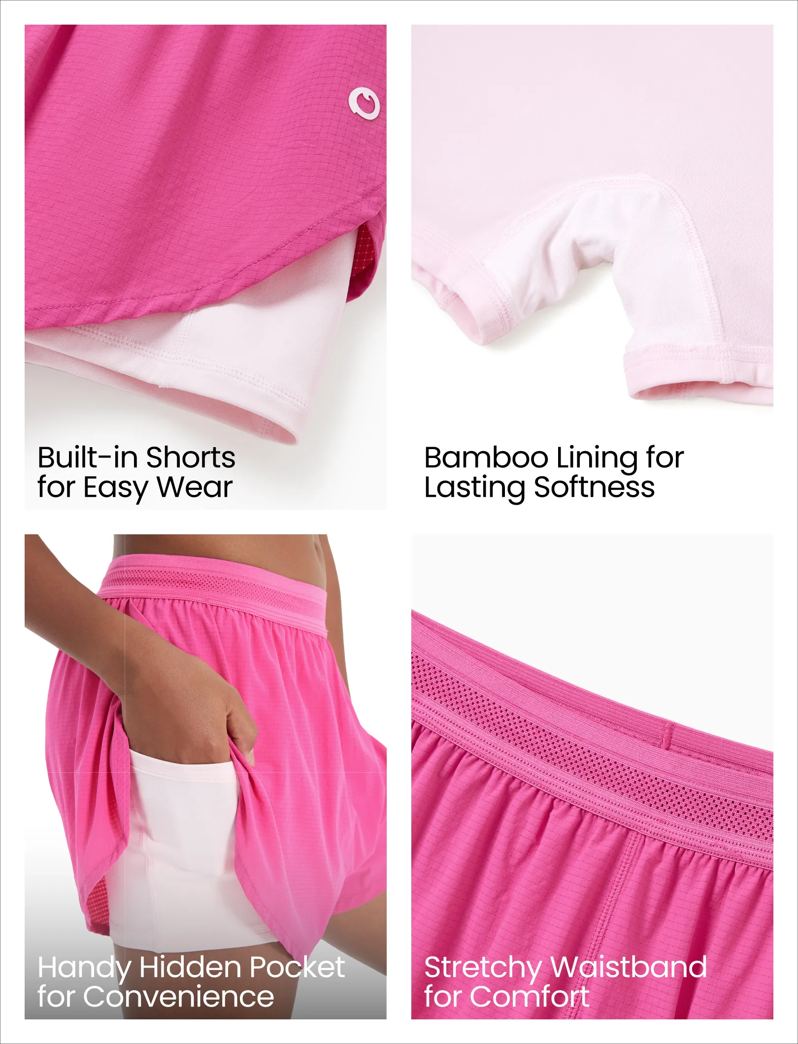 PatPat Lightflow Activewear kid girl athletic ultra light quick dry active shorts with bamboo viscose liner Hot Pink - Image 6
