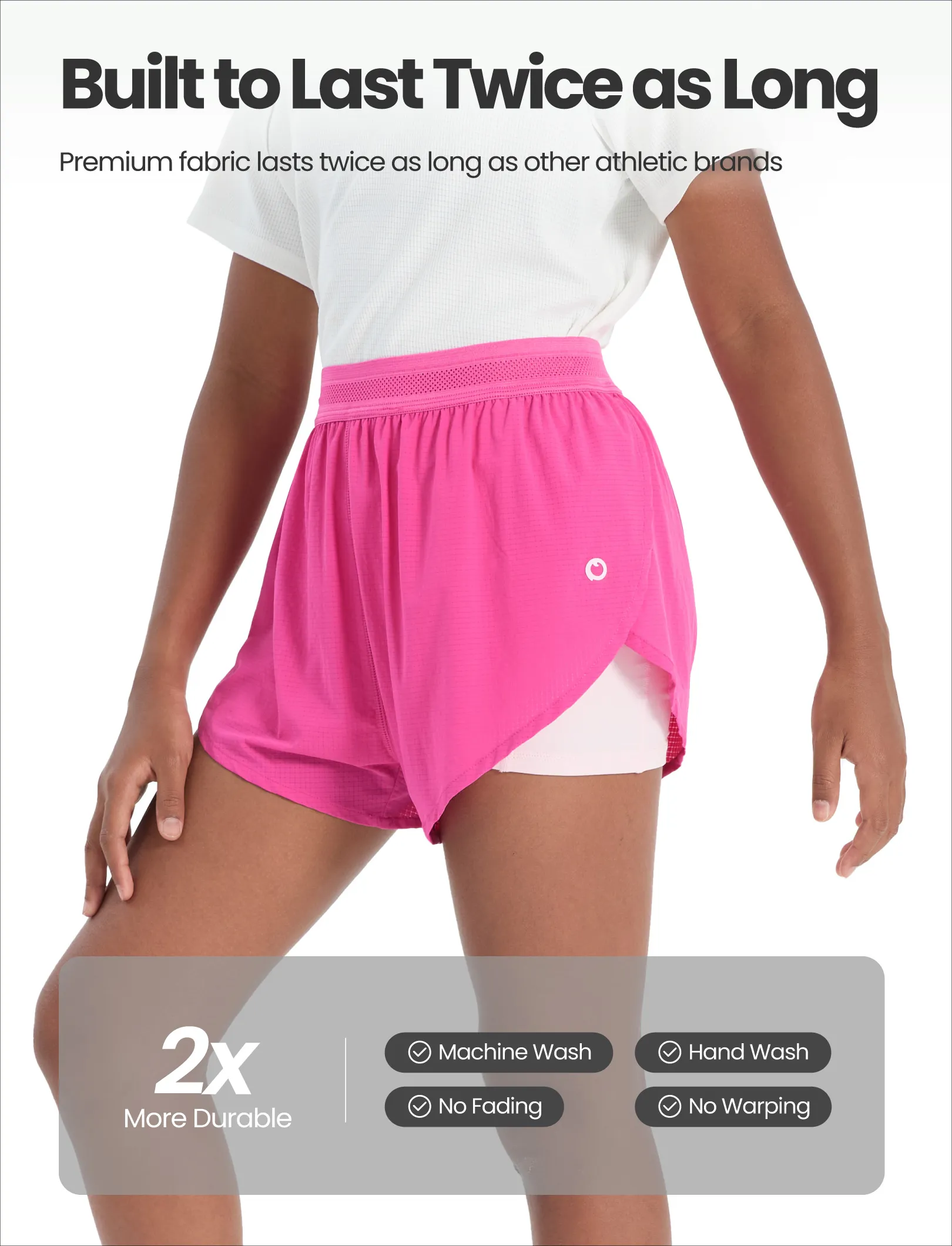 PatPat Lightflow Activewear kid girl athletic ultra light quick dry active shorts with bamboo viscose liner Hot Pink - Image 7