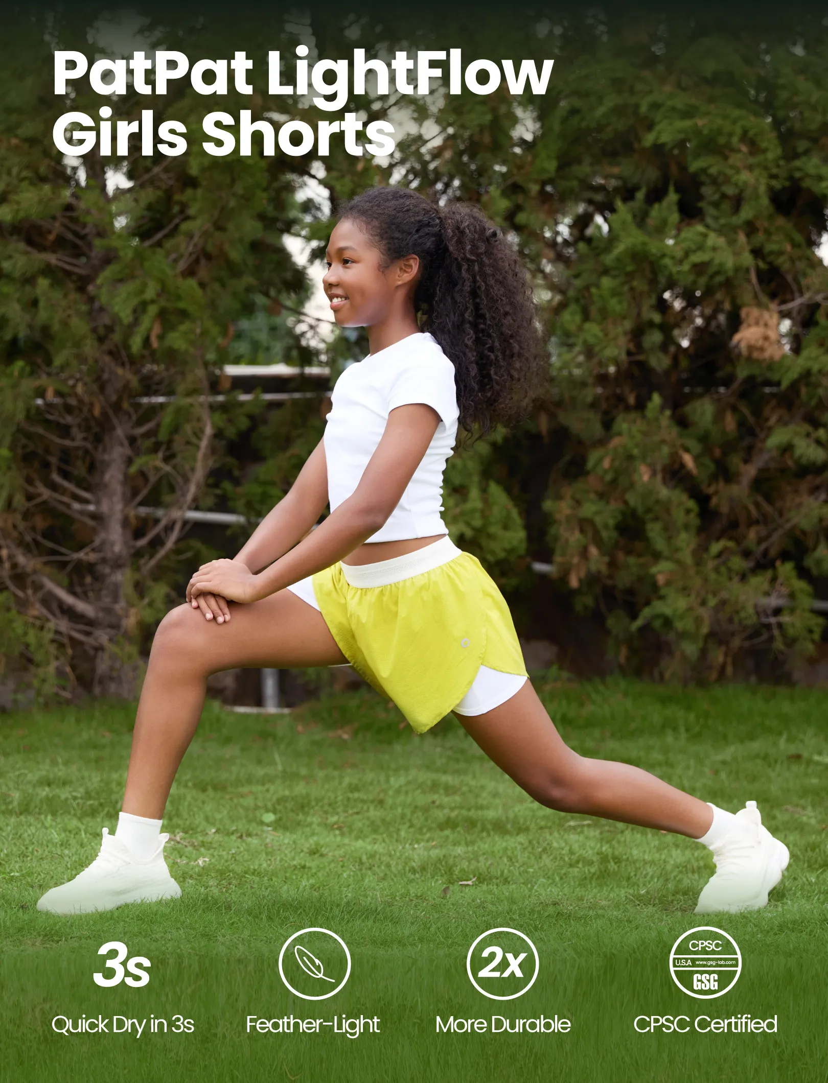 PatPat Lightflow Activewear kid girl athletic ultra light quick dry active shorts with bamboo viscose liner Yellow - Image 3