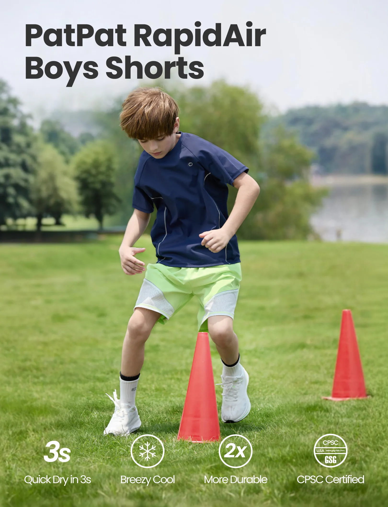 PatPat Rapidair activewear Kid Boy Athletic Quick-Dry Breathable Shorts with Pockets Green - Image 4