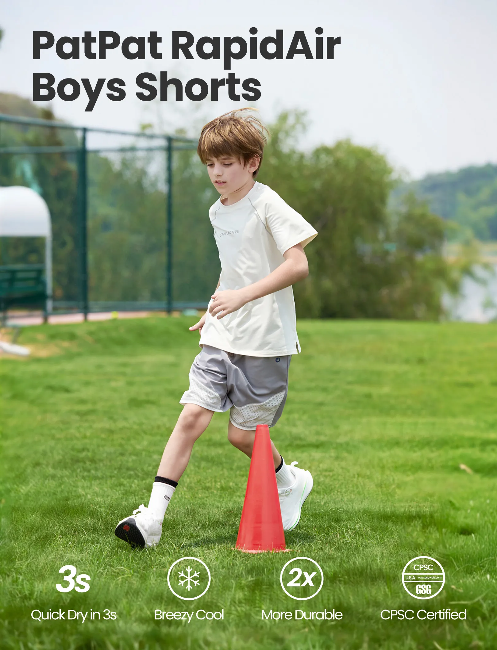 PatPat Rapidair activewear Kid Boy Athletic Quick-Dry Breathable Shorts with Pockets Grey - Image 4