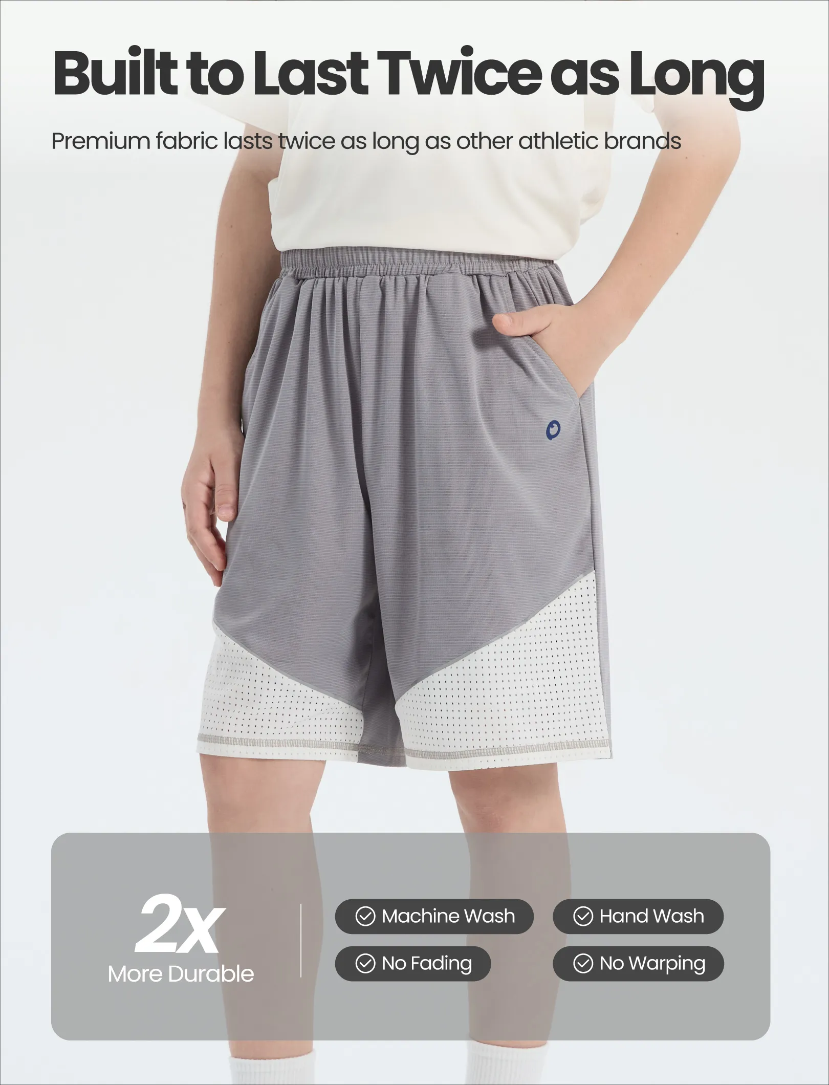 PatPat Rapidair activewear Kid Boy Athletic Quick-Dry Breathable Shorts with Pockets Grey - Image 6