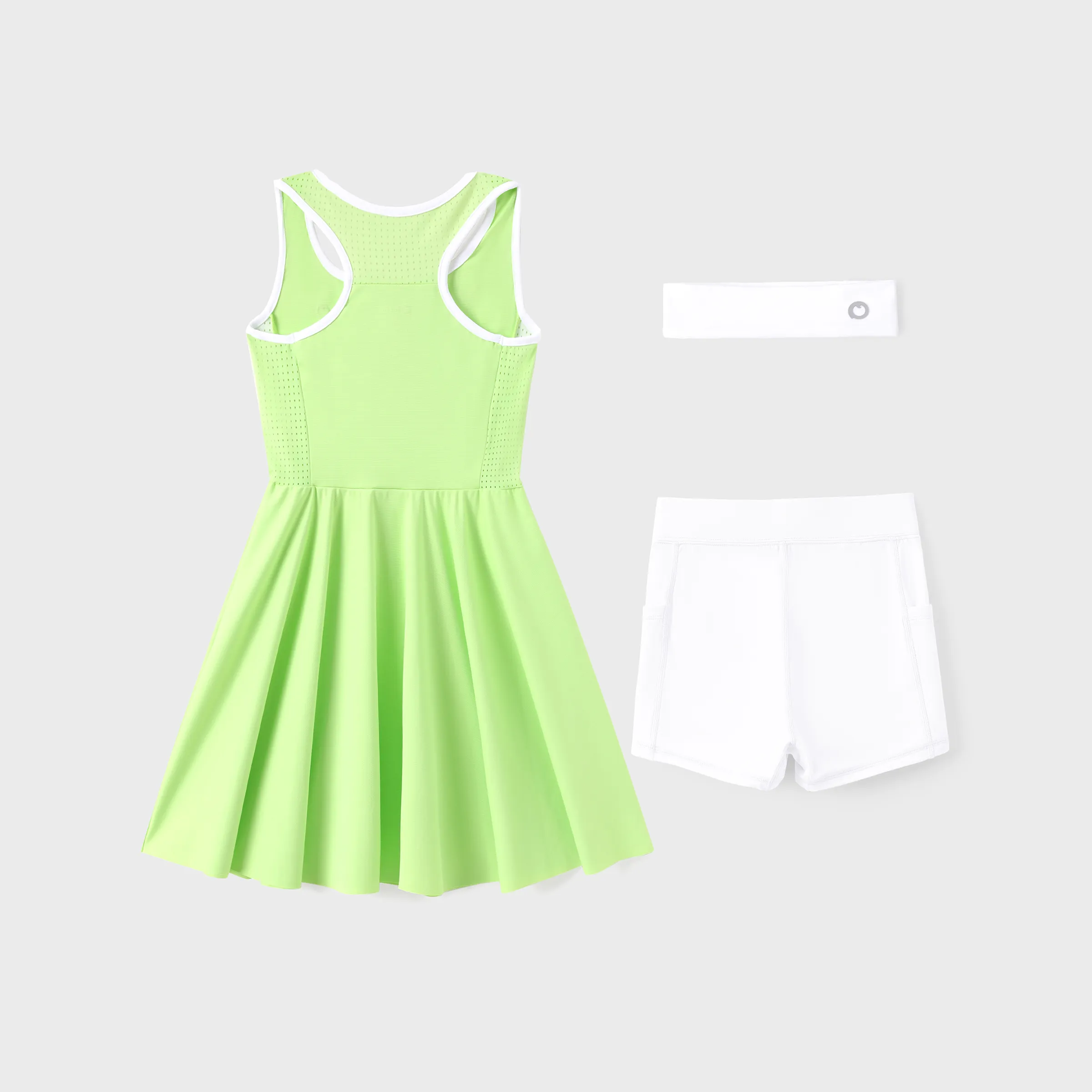 PatPat Rapidair activewear Kid Girl Tennis Dress with Headband & Shorts with Pockets Green - Image 2