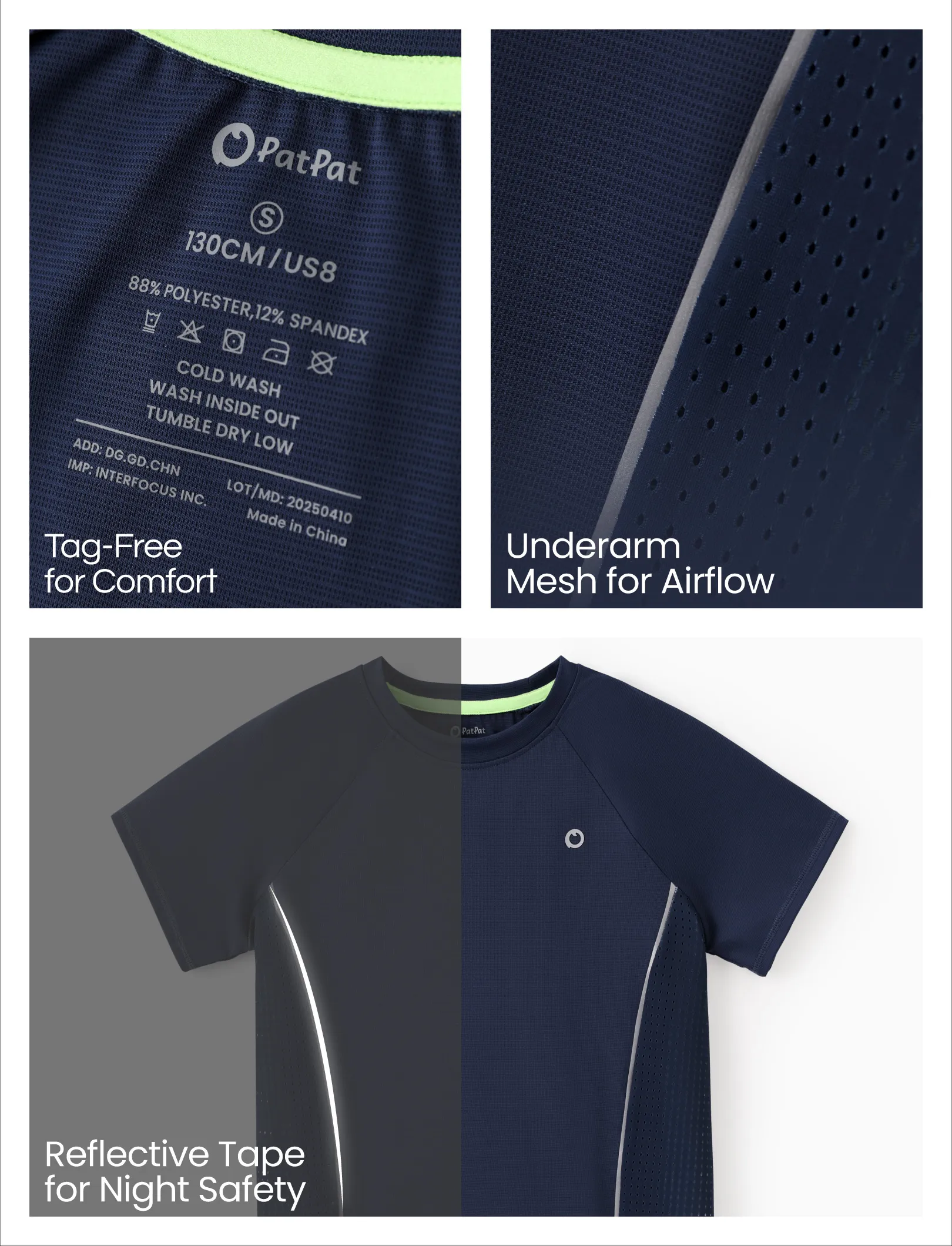 PatPat Rapidair activewear Kids Boy/Girl Athletic Quick-Dry & Instant-Cooling UPF 100+ Rash Guard T-Shirt Deep Blue - Image 5