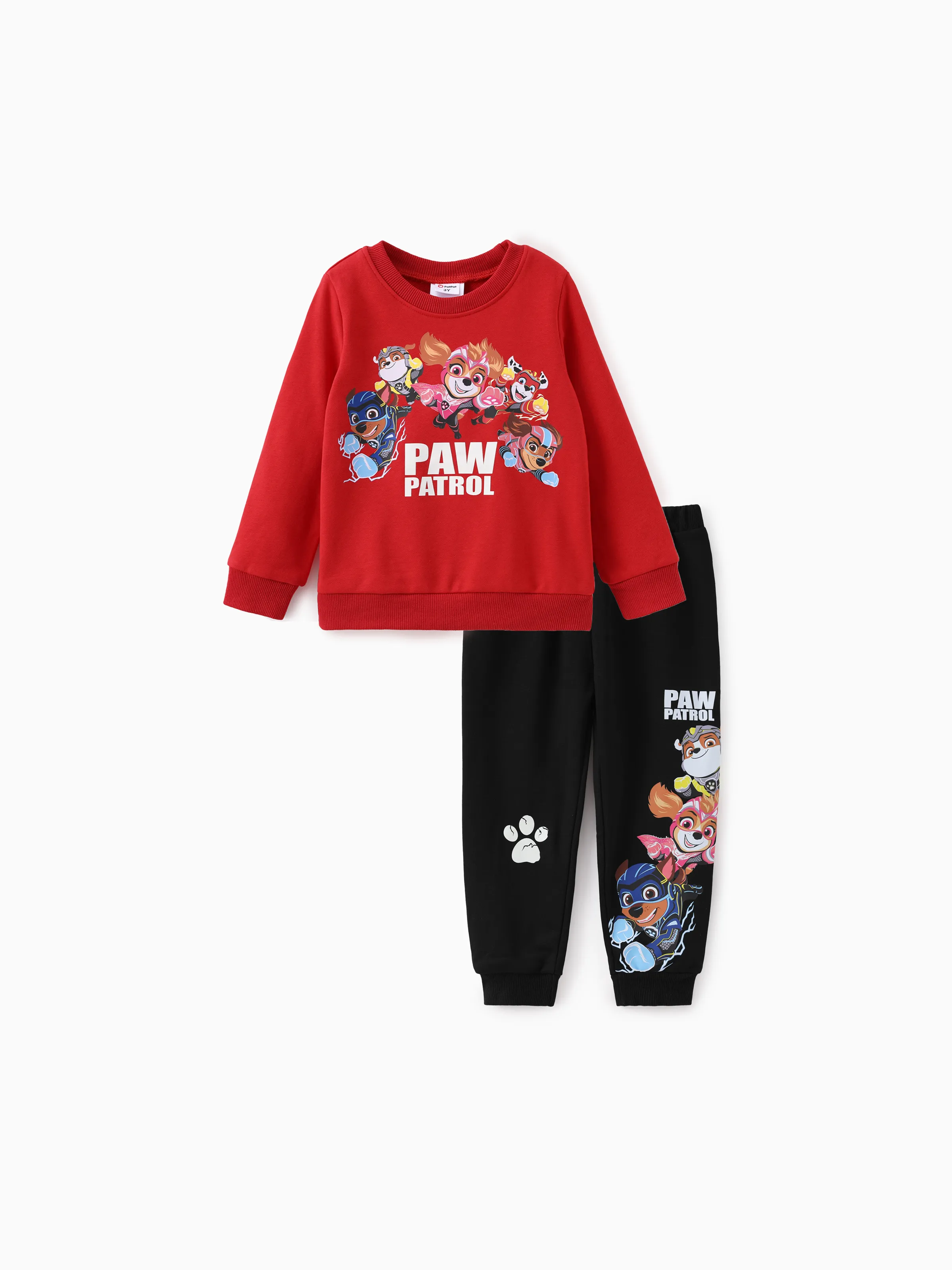 PAW Patrol Toddler Boy 2pcs Skye/Chase/Marshall/Rubble Glow in the Dark Sweatshirt and Pants Set Red - Image 2